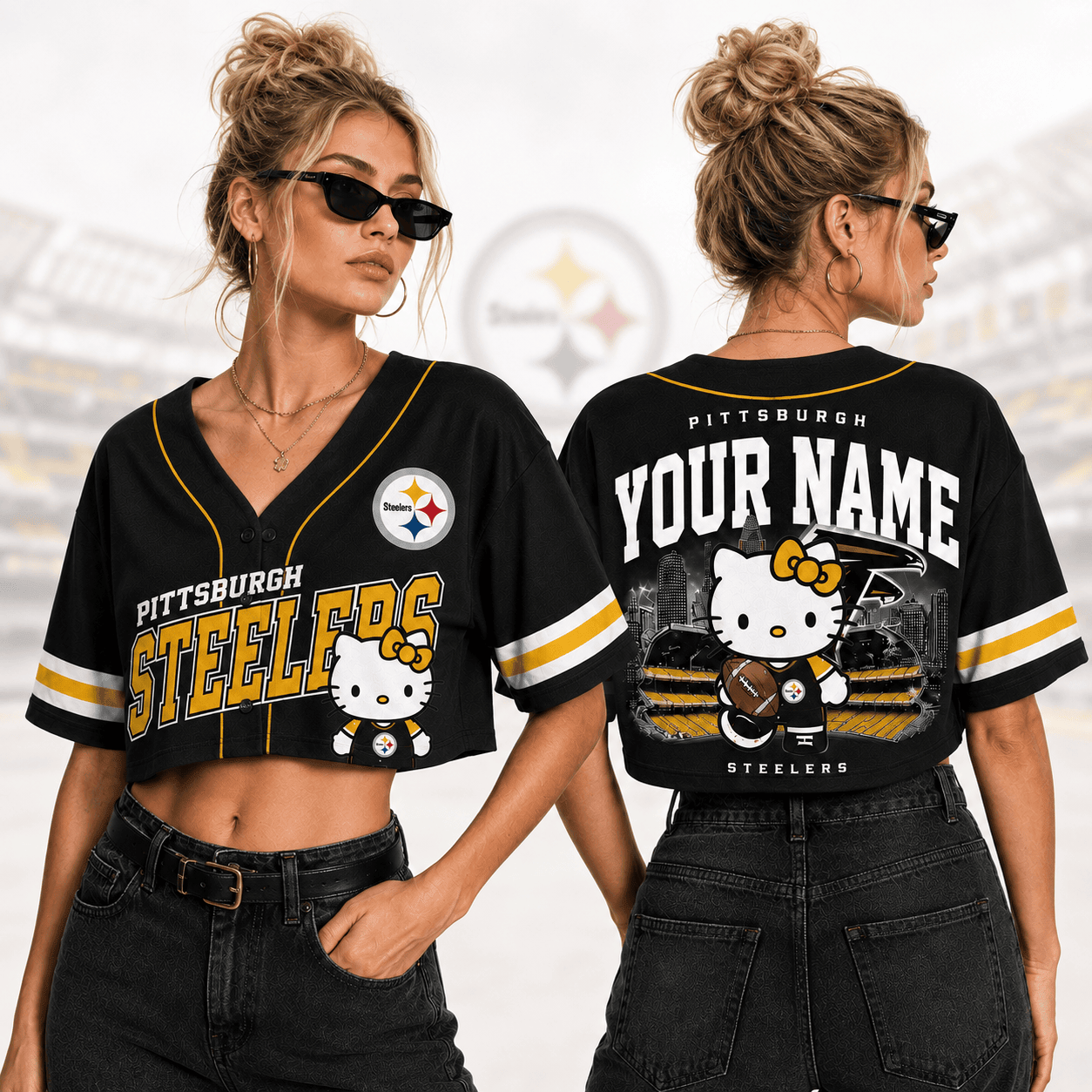 Pittsburgh Steelers | Premium NFL Personalized Hello Kitty Croptop Jersey NNK