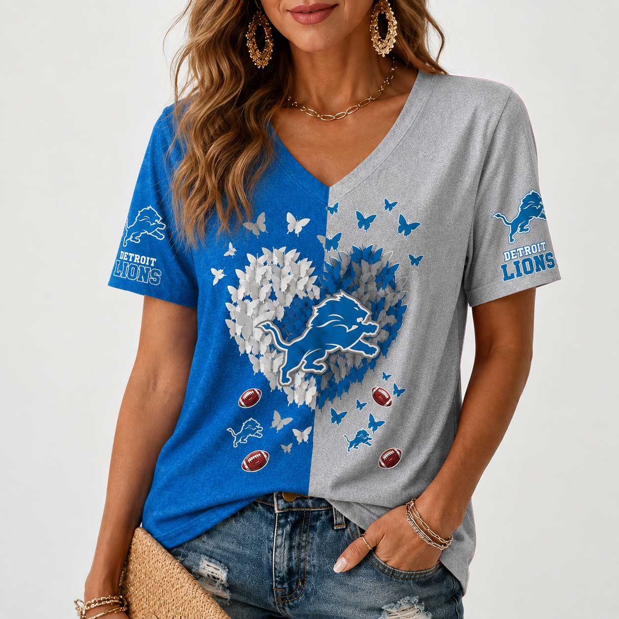 Detroit Lions | Premium NFL Butterfly Heart V-Neck TD