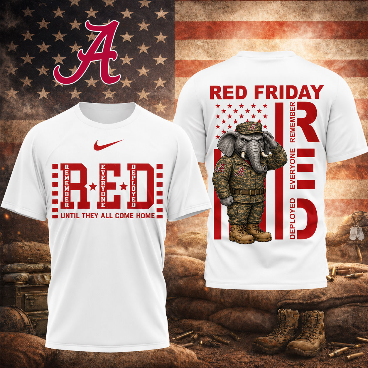 Alabama Crimson Tide | Premium NCAA Red Friday Support Our Troops T-Shirt TD