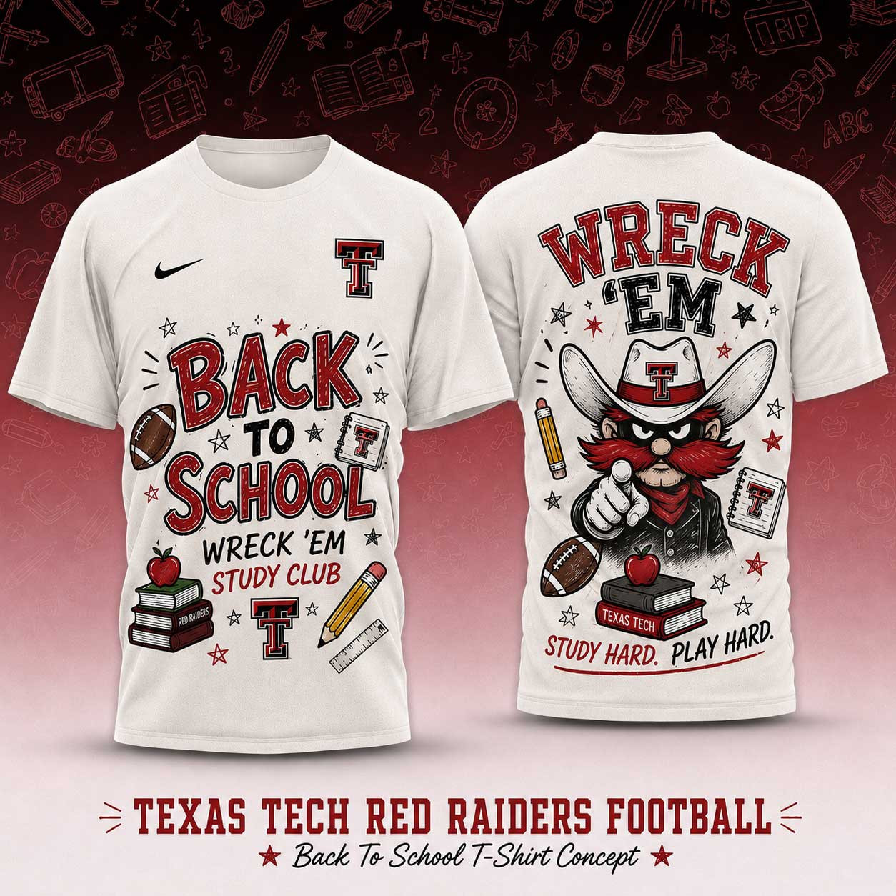 Texas Tech Red Raiders | Premium NCAA Back To School Study Club T-Shirt TD