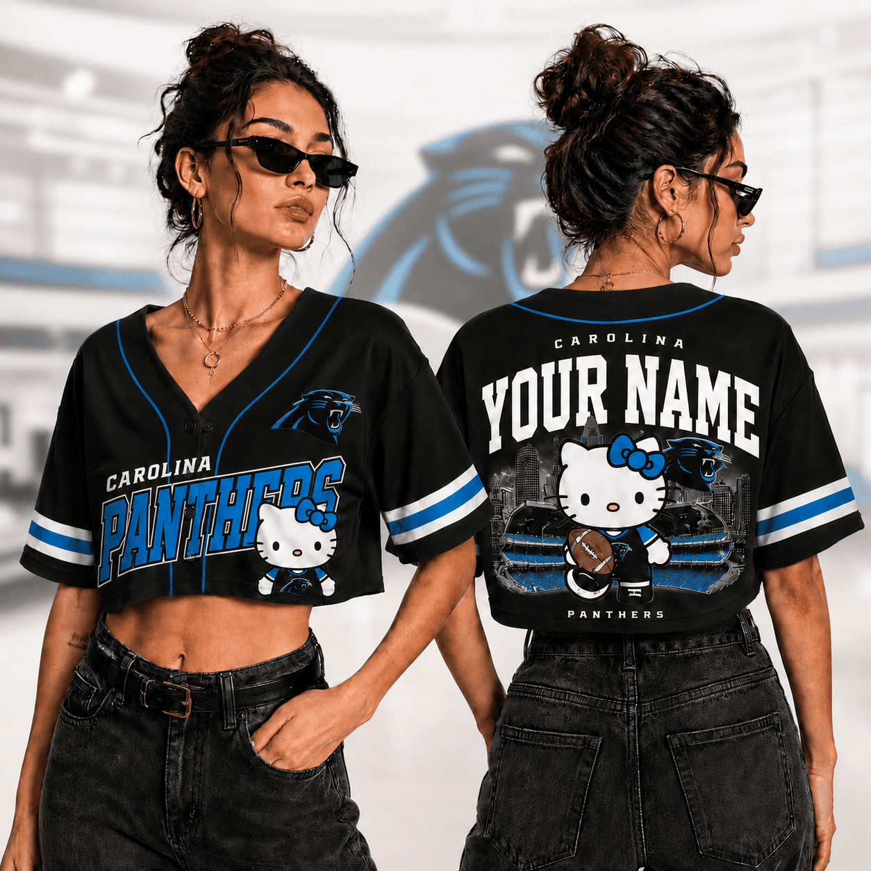 Carolina Panthers | Premium NFL Personalized Hello Kitty Croptop Jersey NNK