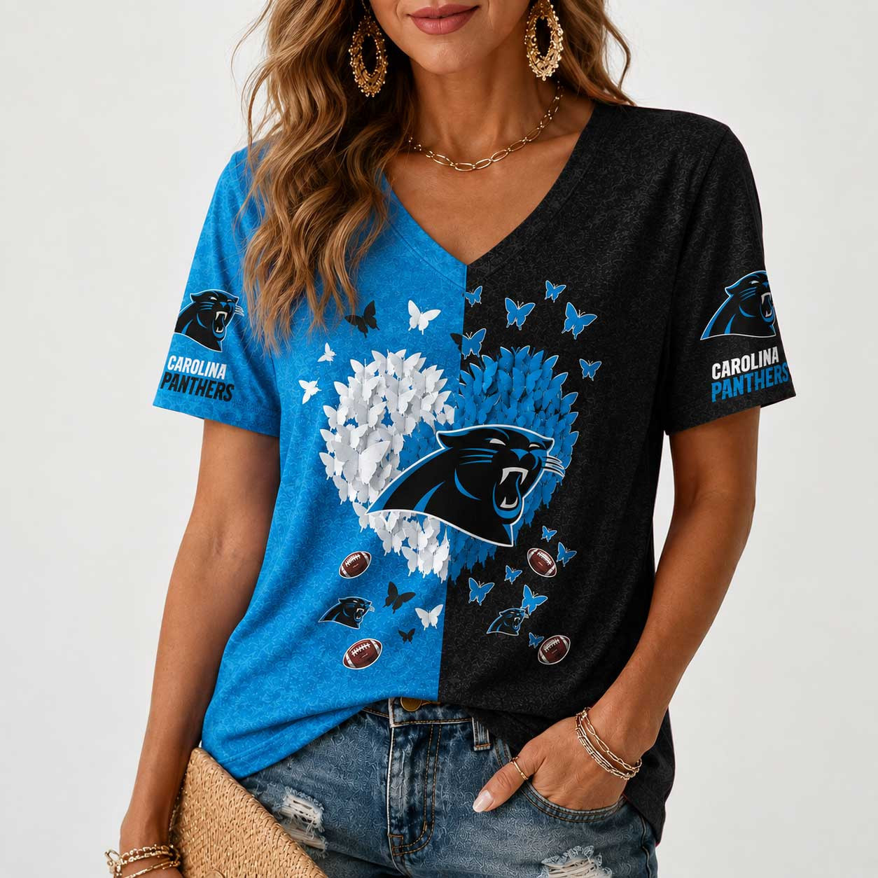 Carolina Panthers | Premium NFL Butterfly Heart V-Neck TD