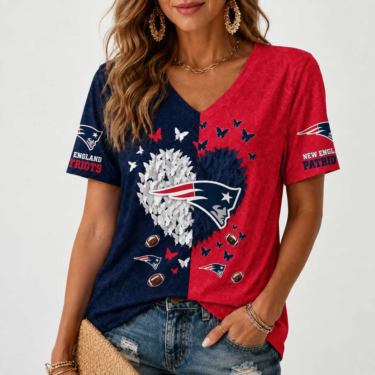 New England Patriots | Premium NFL Butterfly Heart V-Neck TD
