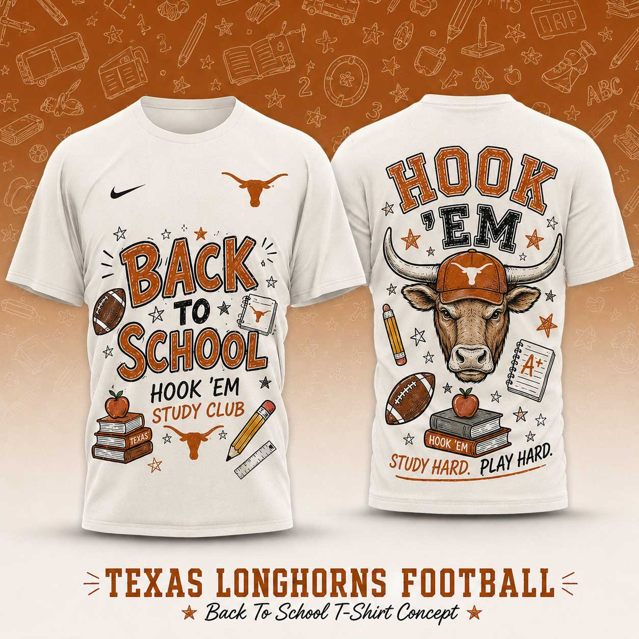 Texas Longhorns | Premium NCAA Back To School Study Club T-Shirt TD