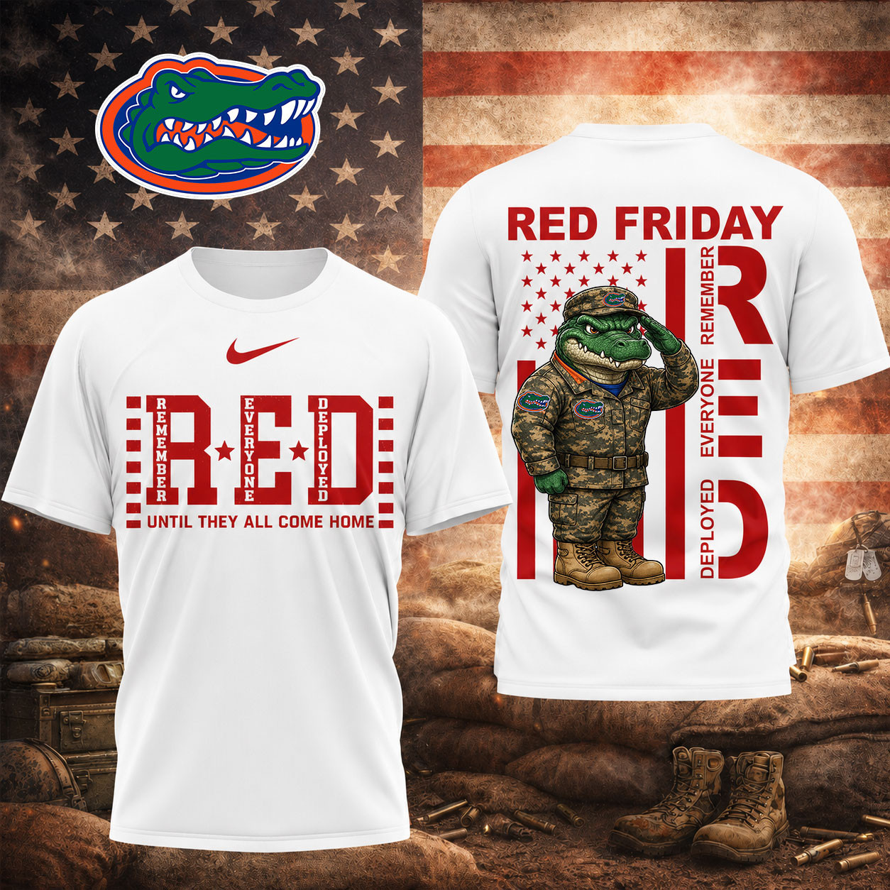 Florida Gators | Premium NCAA Red Friday Support Our Troops T-Shirt TD