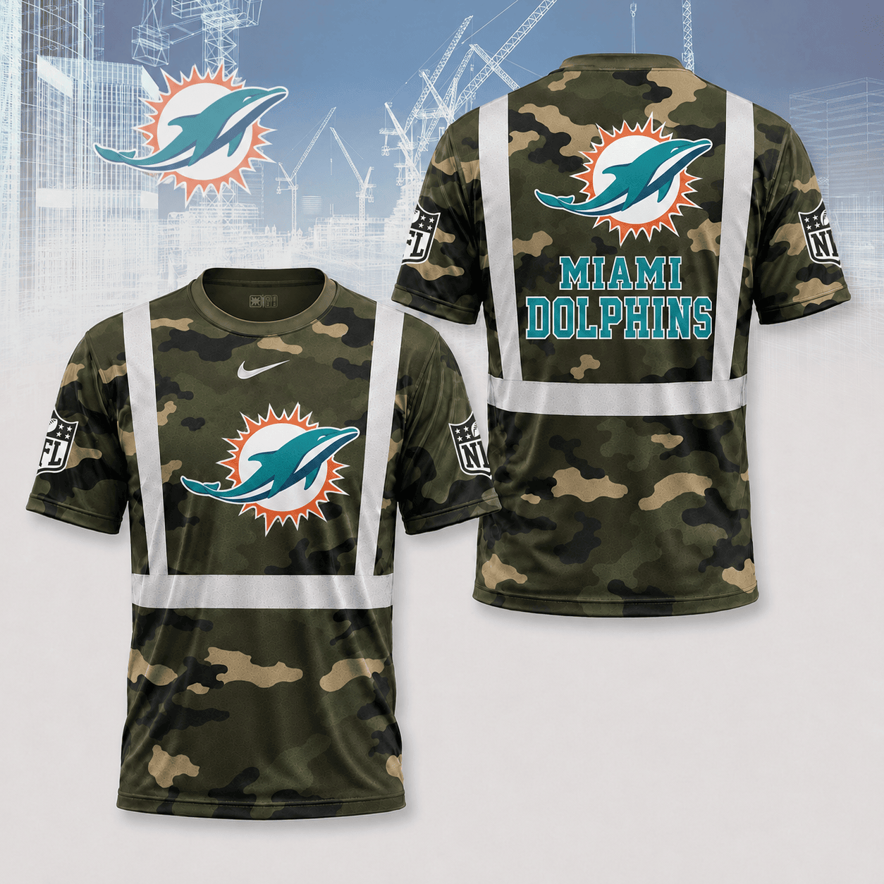 Miami Dolphins | Premium NFL Army Camo Hi-Vis 3D Shirt NY