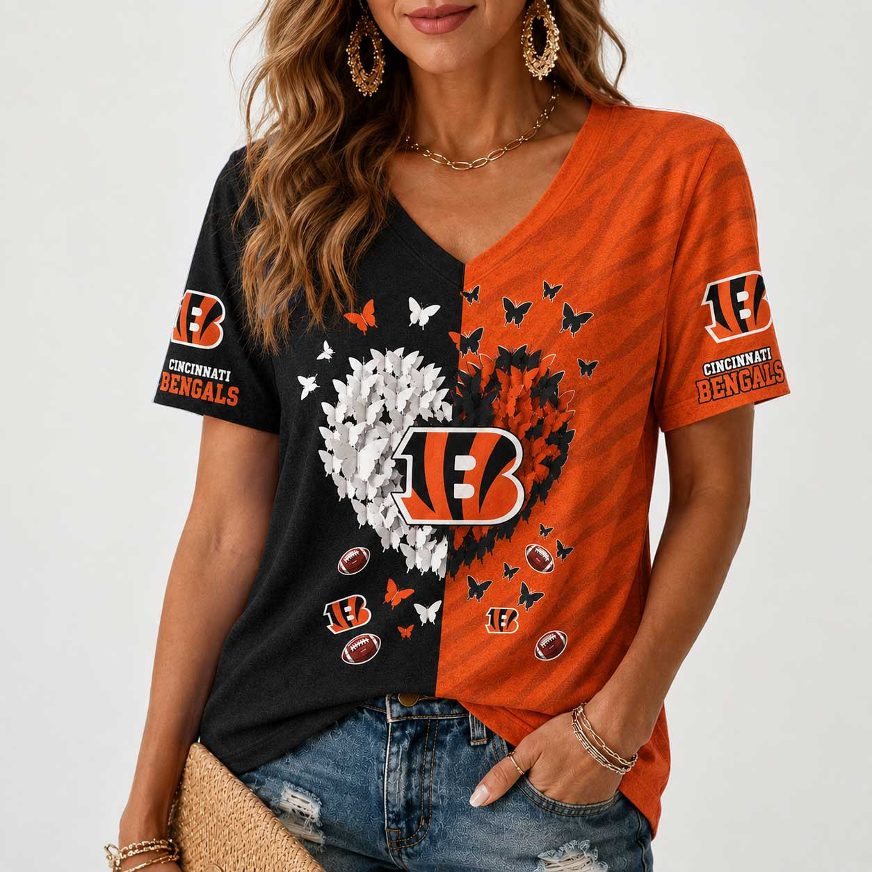 Cincinnati Bengals | Premium NFL Butterfly Heart V-Neck TD