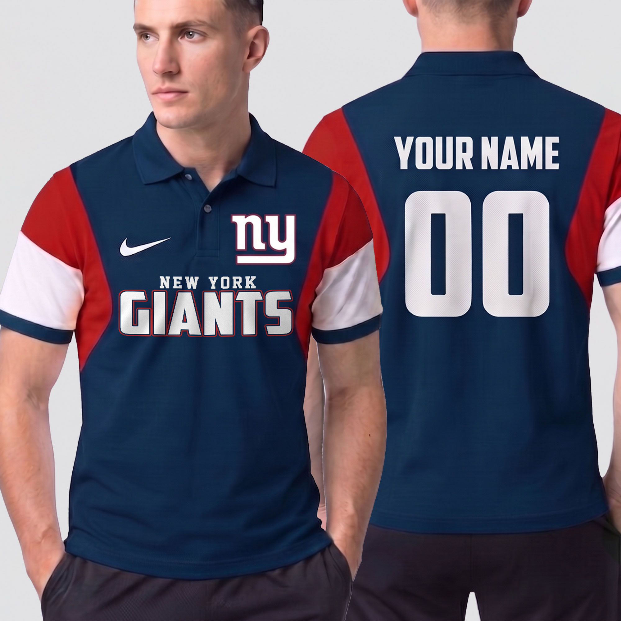New York Giantsnfl | Premium NFL Own The Game Custom Number Polo NTH1