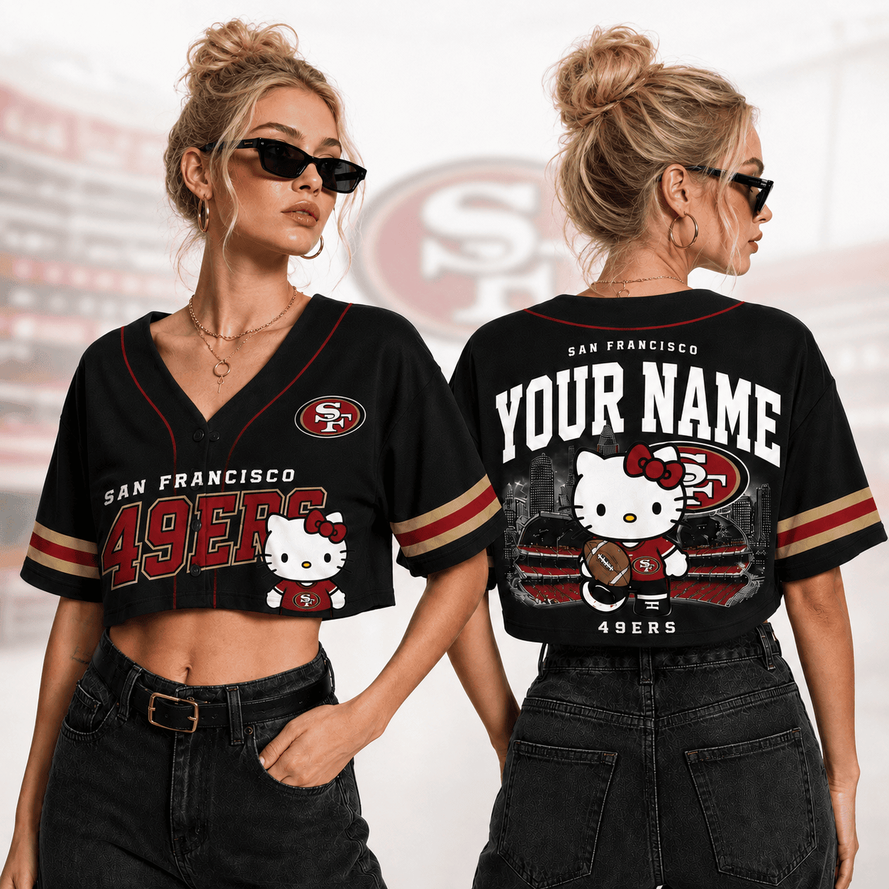 San Francisco 49ers | Premium NFL Personalized Hello Kitty Croptop Jersey NNK