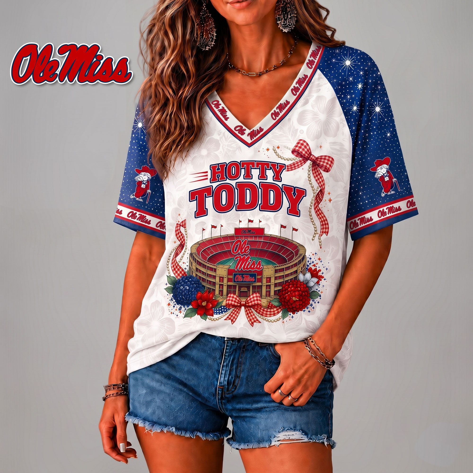 Ole Miss Rebels | Premium NCAA Floral Stadium Bow 3D Shirt NY