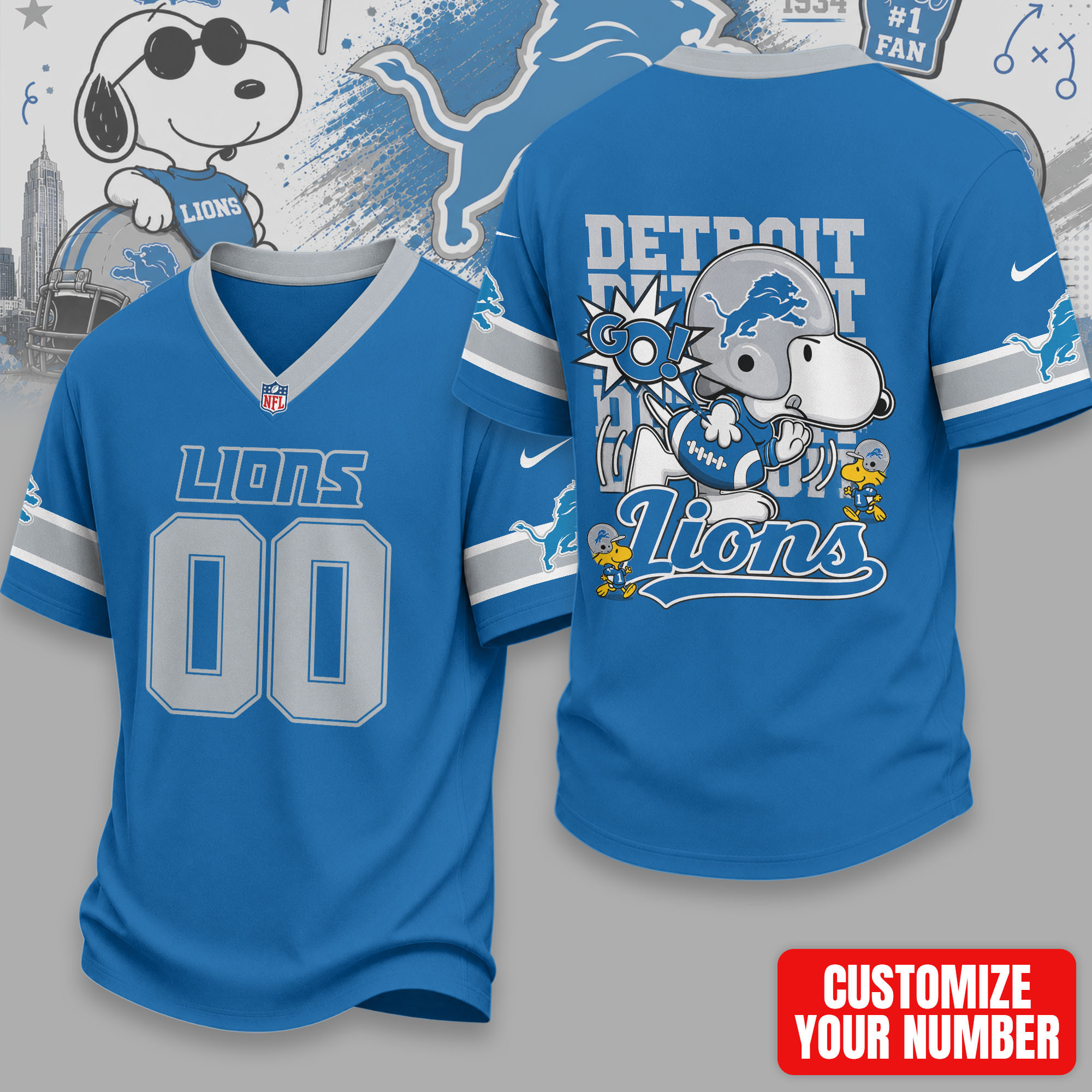 Detroit Lions | Premium Sunday Huddle Custom Number Jersey NTH1