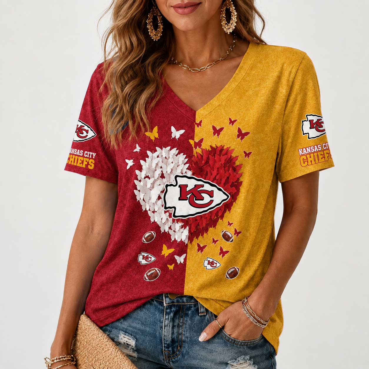 Kansas City Chiefs | Premium NFL Butterfly Heart V-Neck TD
