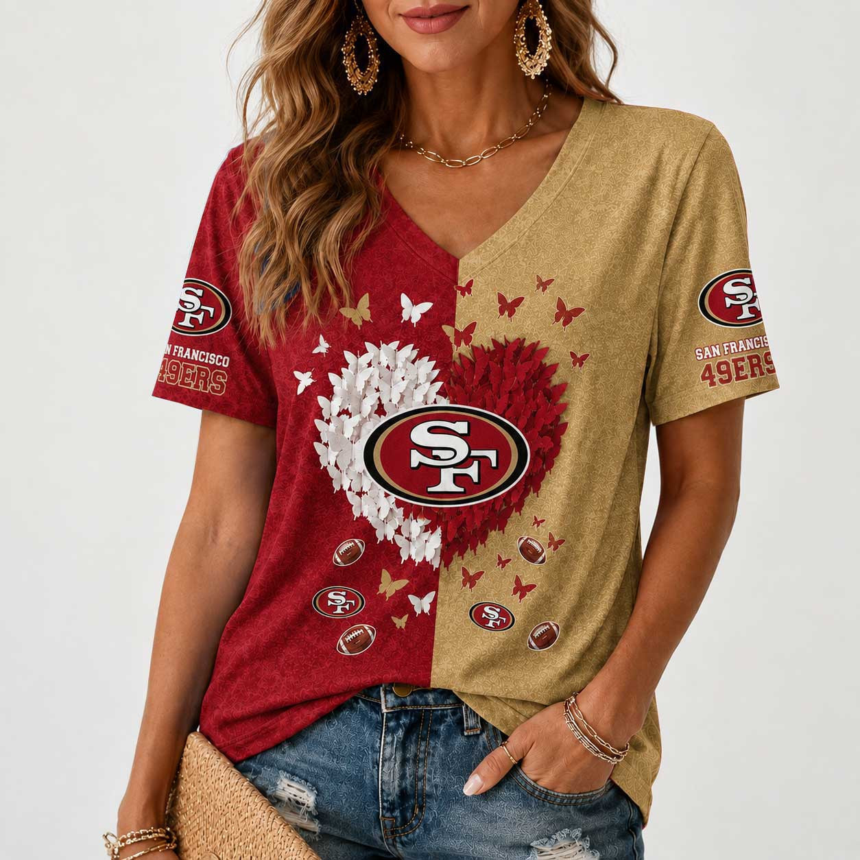 San Francisco 49ers | Premium NFL Butterfly Heart V-Neck TD