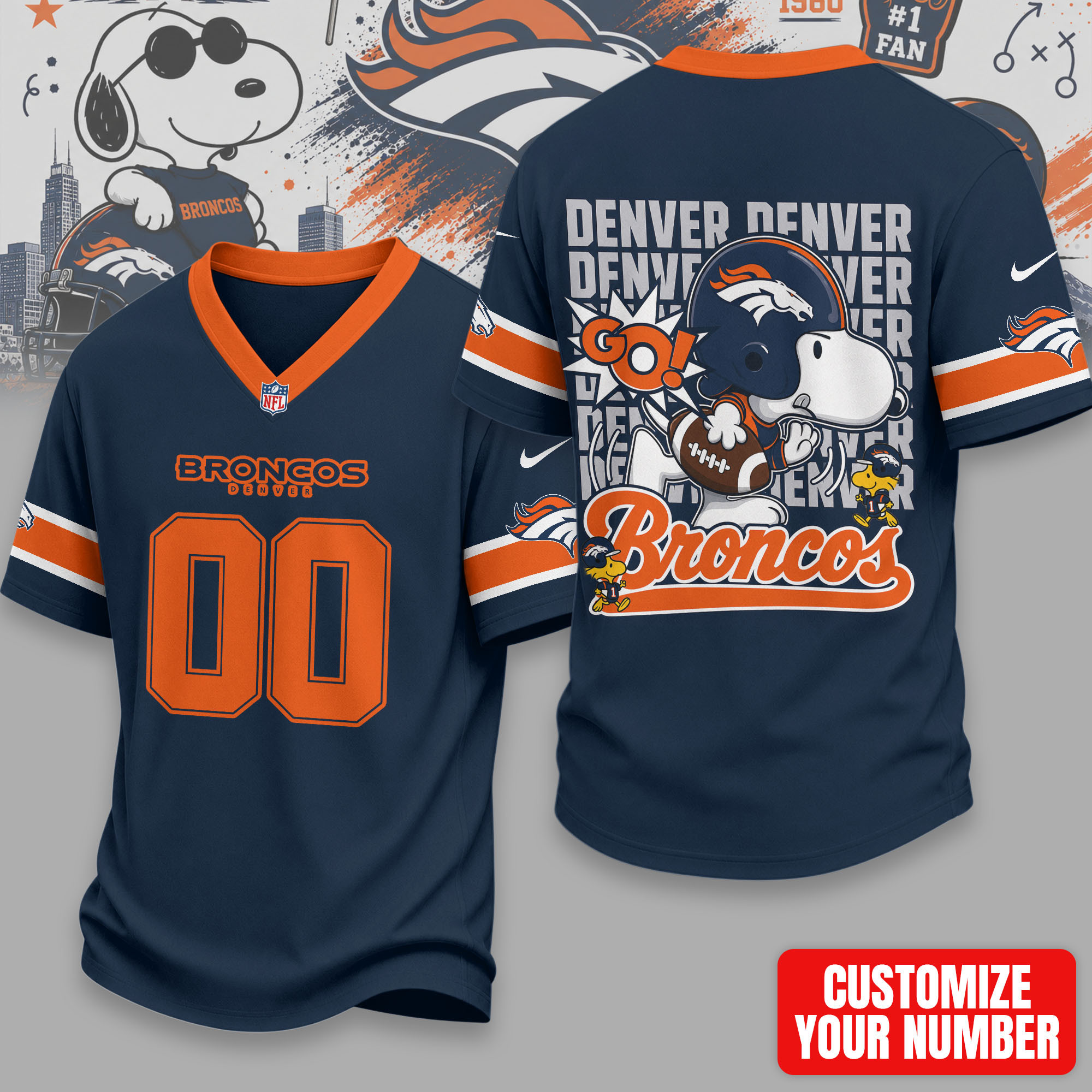 Denver Broncos | Premium Sunday Huddle Custom Number Jersey NTH1