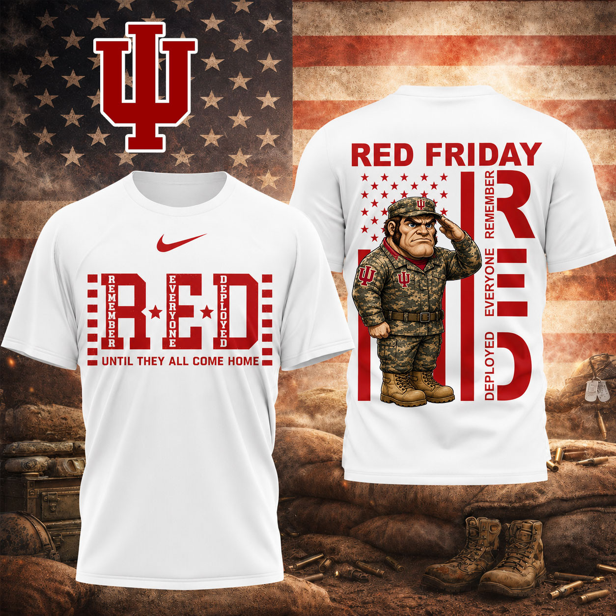 Indiana Hoosiers | Premium NCAA Red Friday Support Our Troops T-Shirt TD