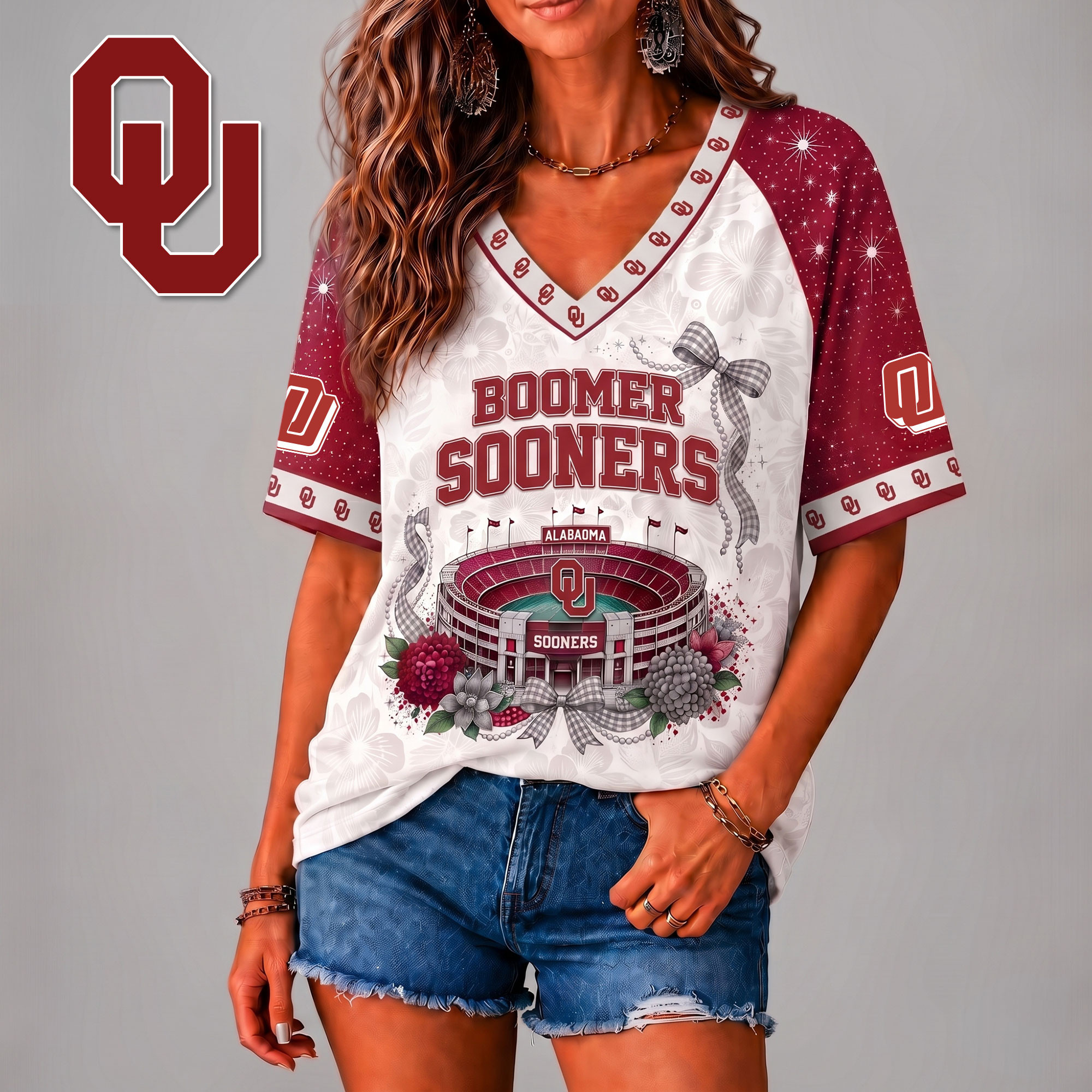Oklahoma Sooners | Premium NCAA Floral Stadium Bow 3D Shirt NY