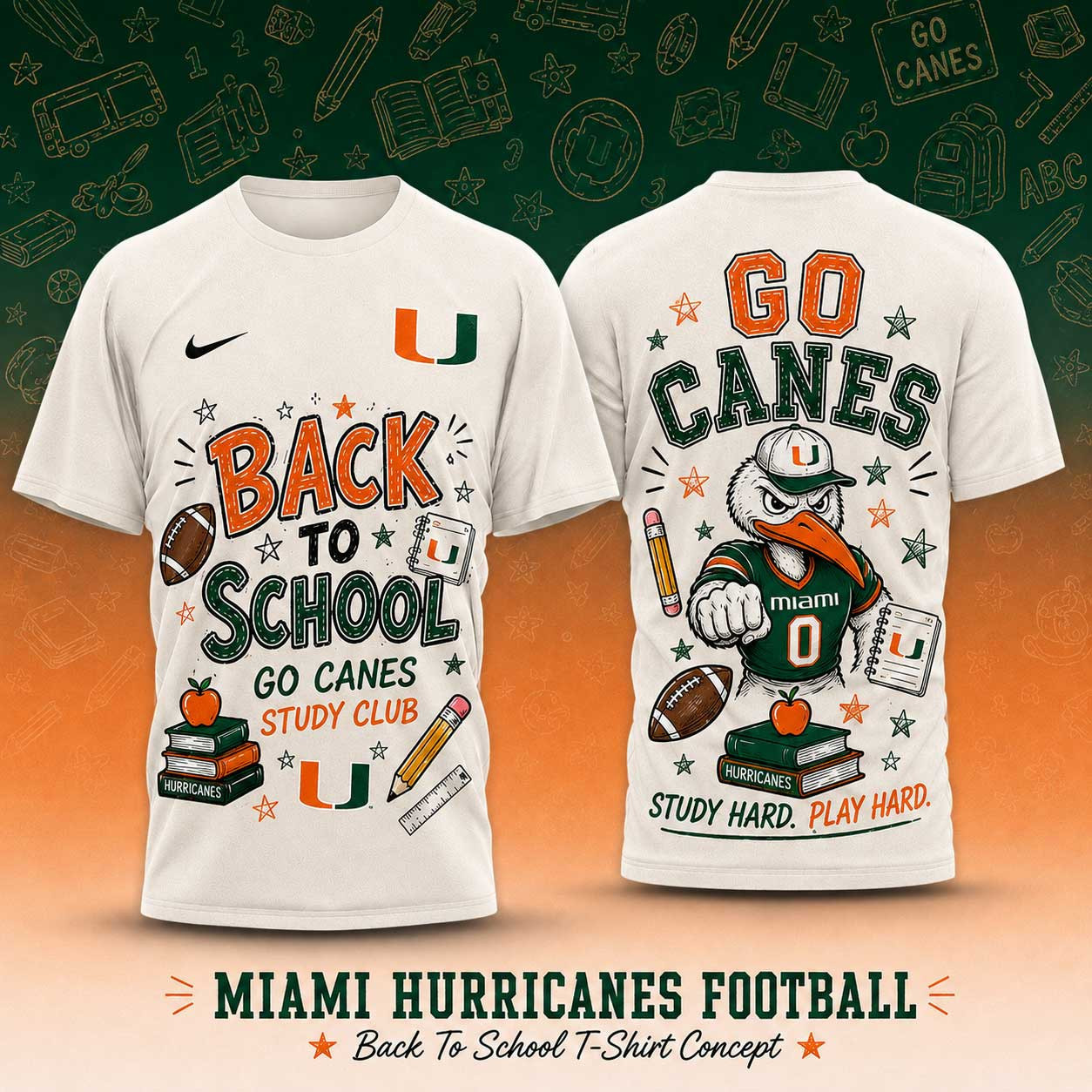 Miami Hurricanes | Premium NCAA Back To School Study Club T-Shirt TD