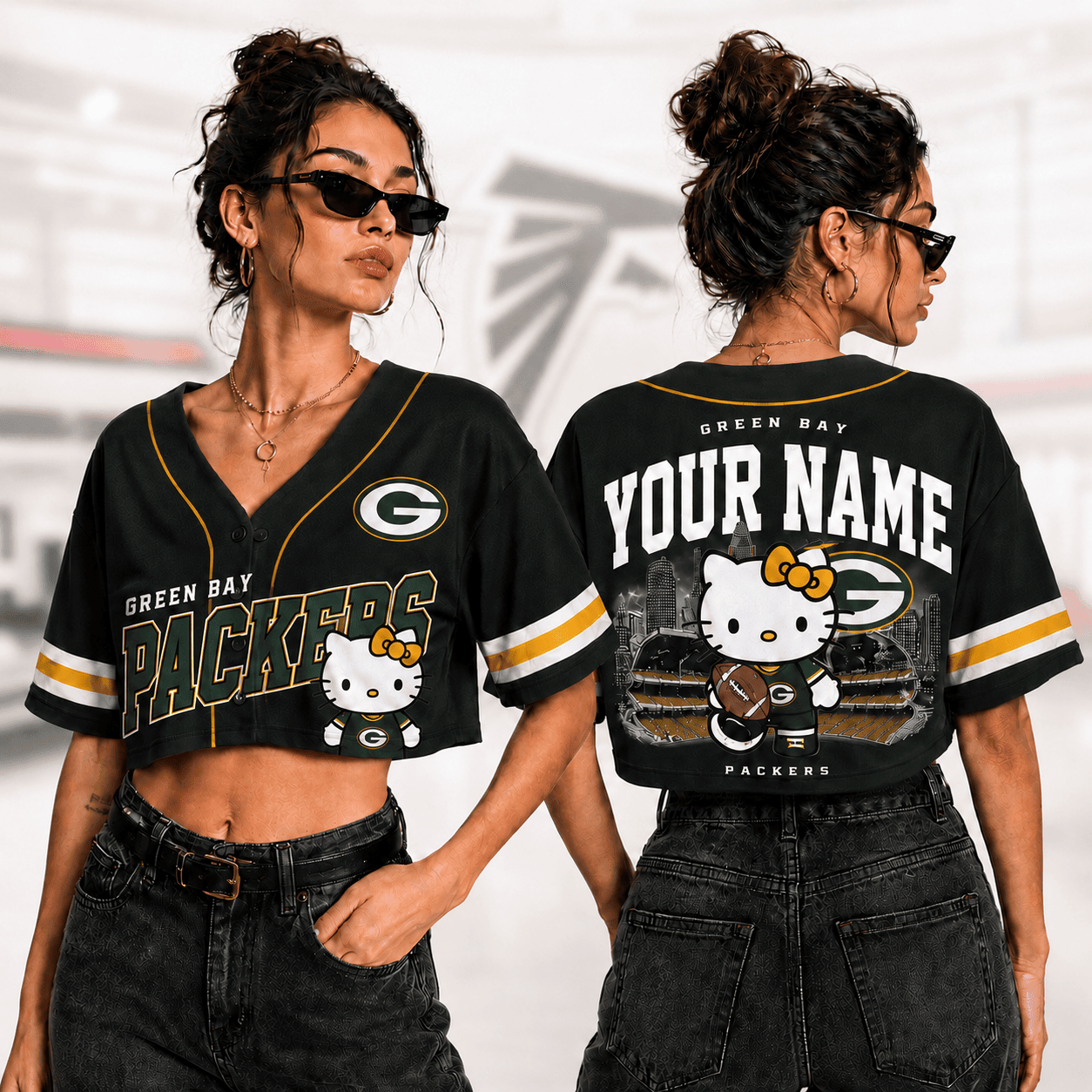 Green Bay Packers | Premium NFL Personalized Hello Kitty Croptop Jersey NNK