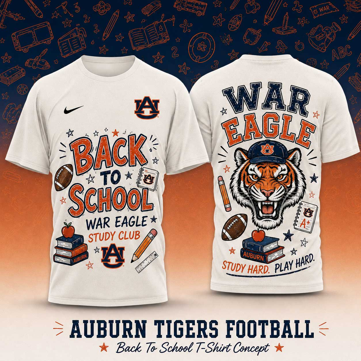 Auburn Tigers | Premium NCAA Back To School Study Club T-Shirt TD