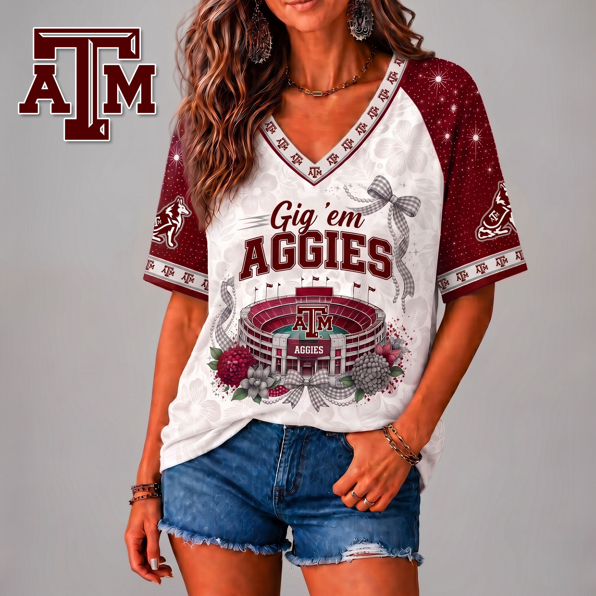 Texas A&M Aggies | Premium NCAA Floral Stadium Bow 3D Shirt NY