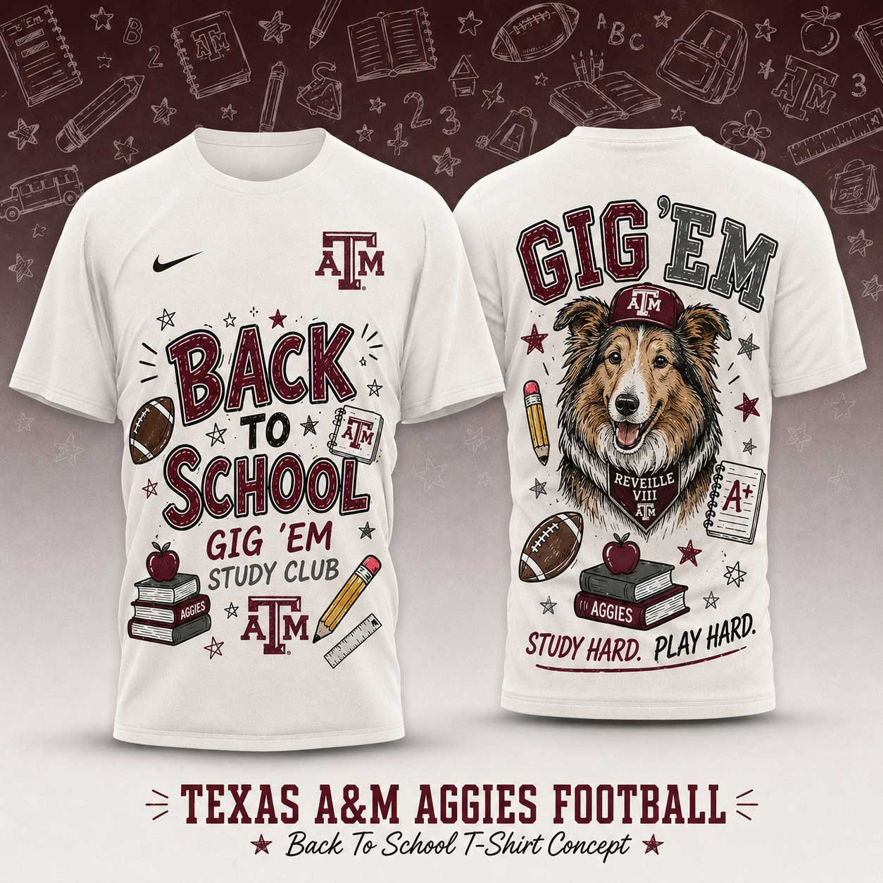 Texas A&M Aggies | Premium NCAA Back To School Study Club T-Shirt TD