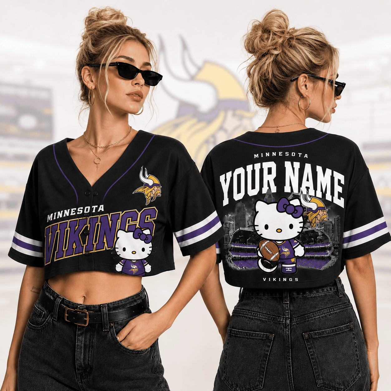Minnesota Vikings | Premium NFL Personalized Hello Kitty Croptop Jersey NNK