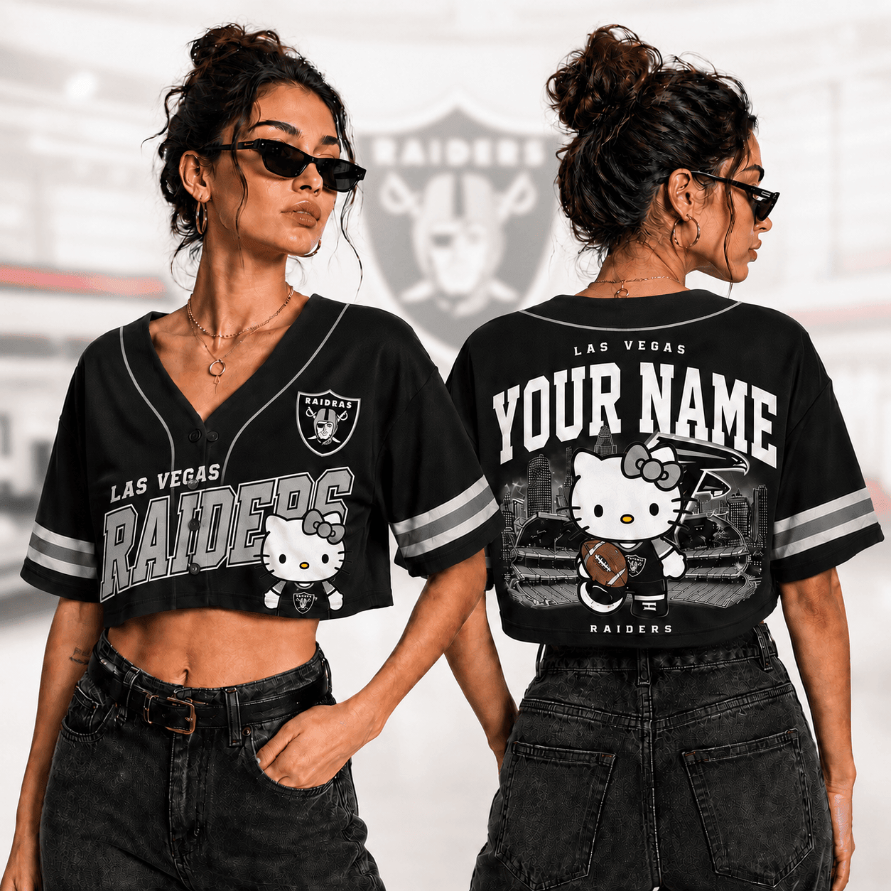Las Vegas Raiders | Premium NFL Personalized Hello Kitty Croptop Jersey NNK