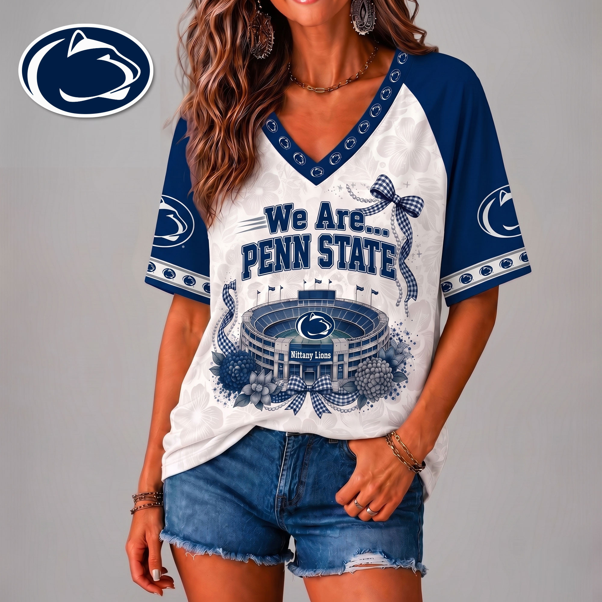 Penn State Nittany Lions | Premium NCAA Floral Stadium Bow 3D Shirt NY
