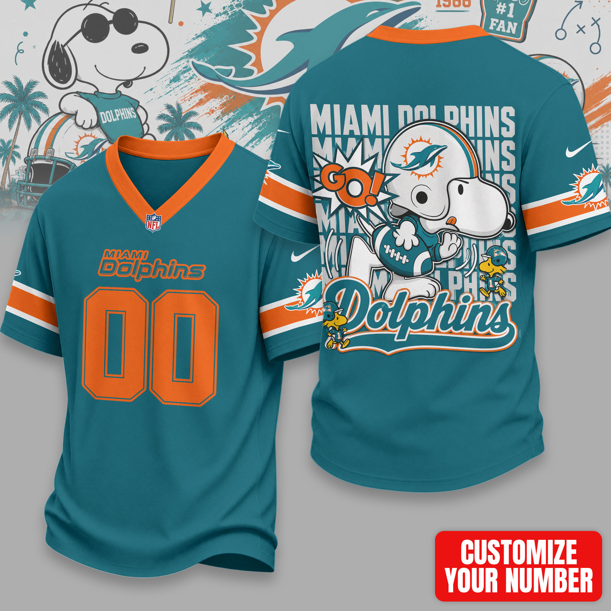 Miami Dolphins | Premium Sunday Huddle Custom Number Jersey NTH1