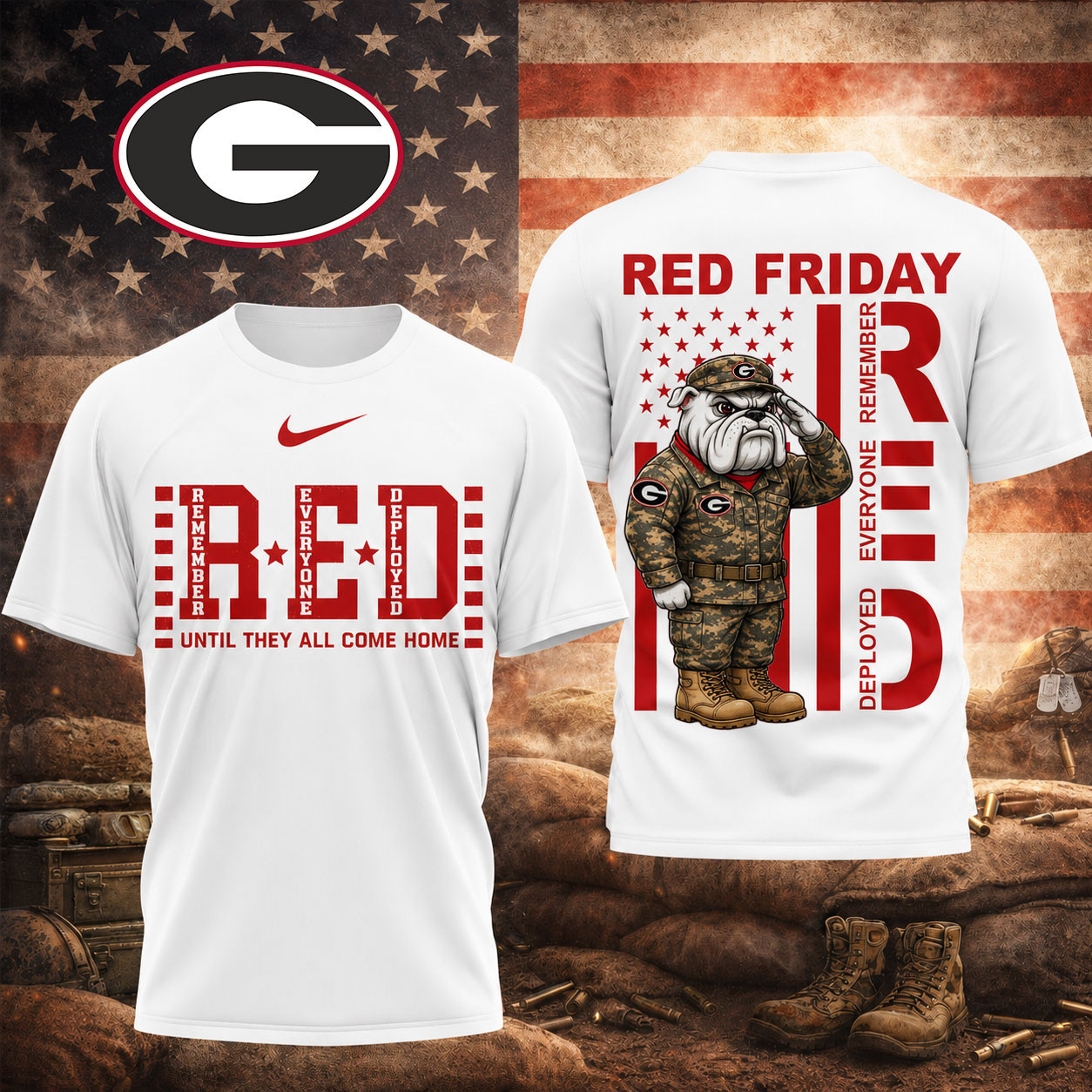 Georgia Bulldogs | Premium NCAA Red Friday Support Our Troops T-Shirt TD