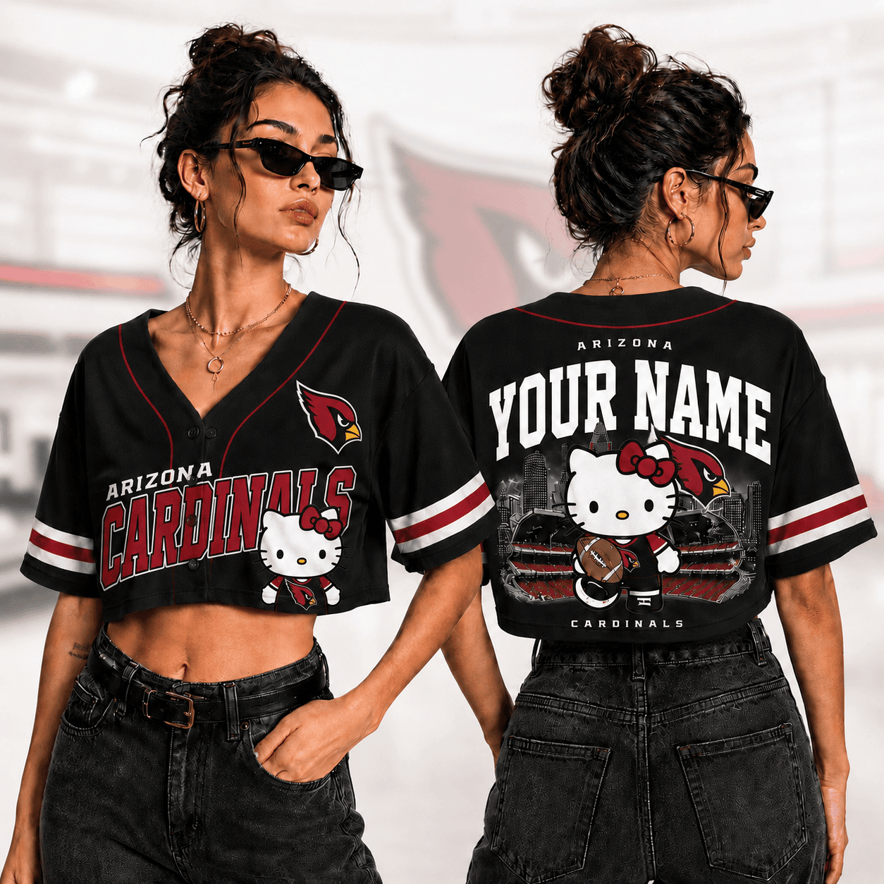 Arizona Cardinals | Premium NFL Personalized Hello Kitty Croptop Jersey NNK