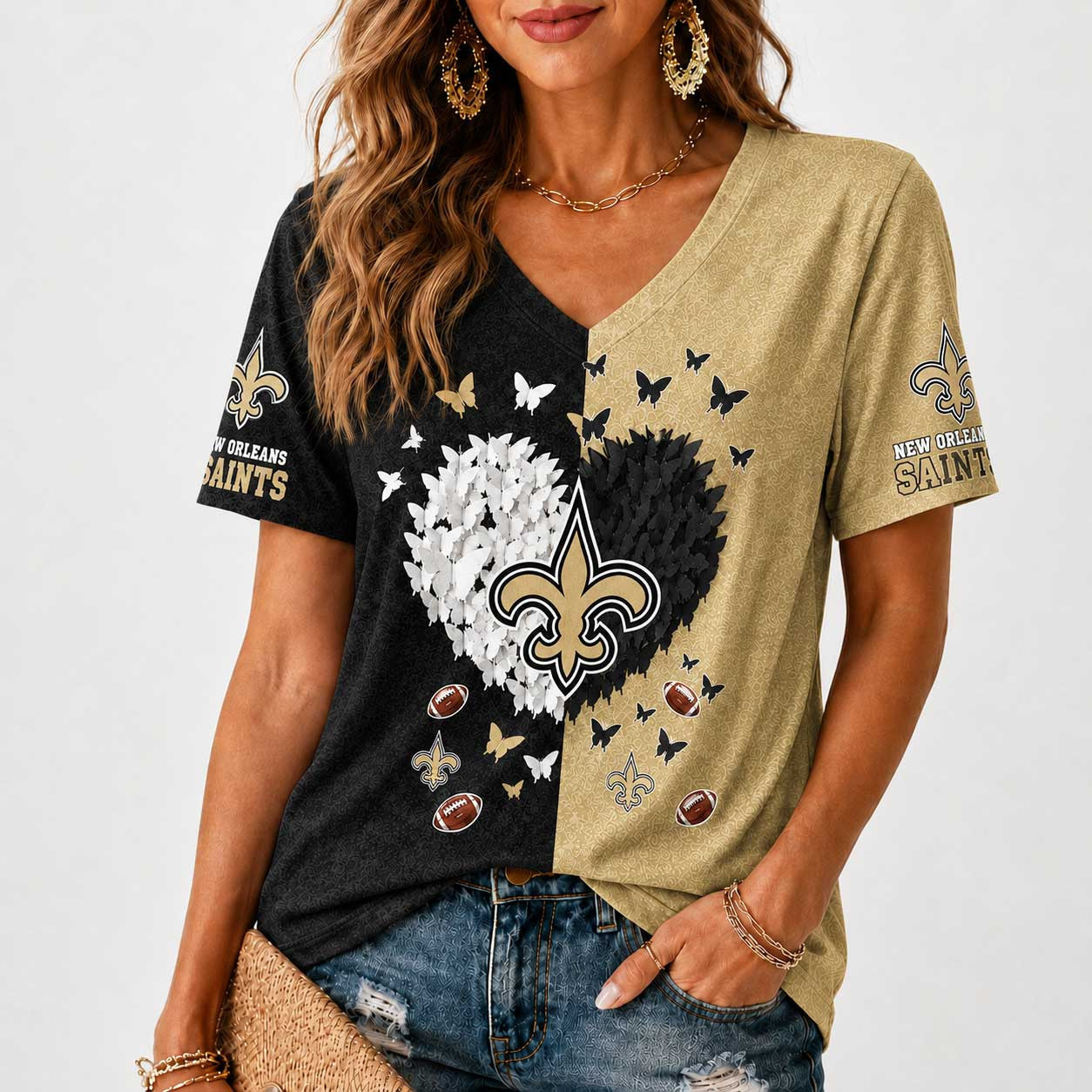 New Orleans Saints | Premium NFL Butterfly Heart V-Neck TD