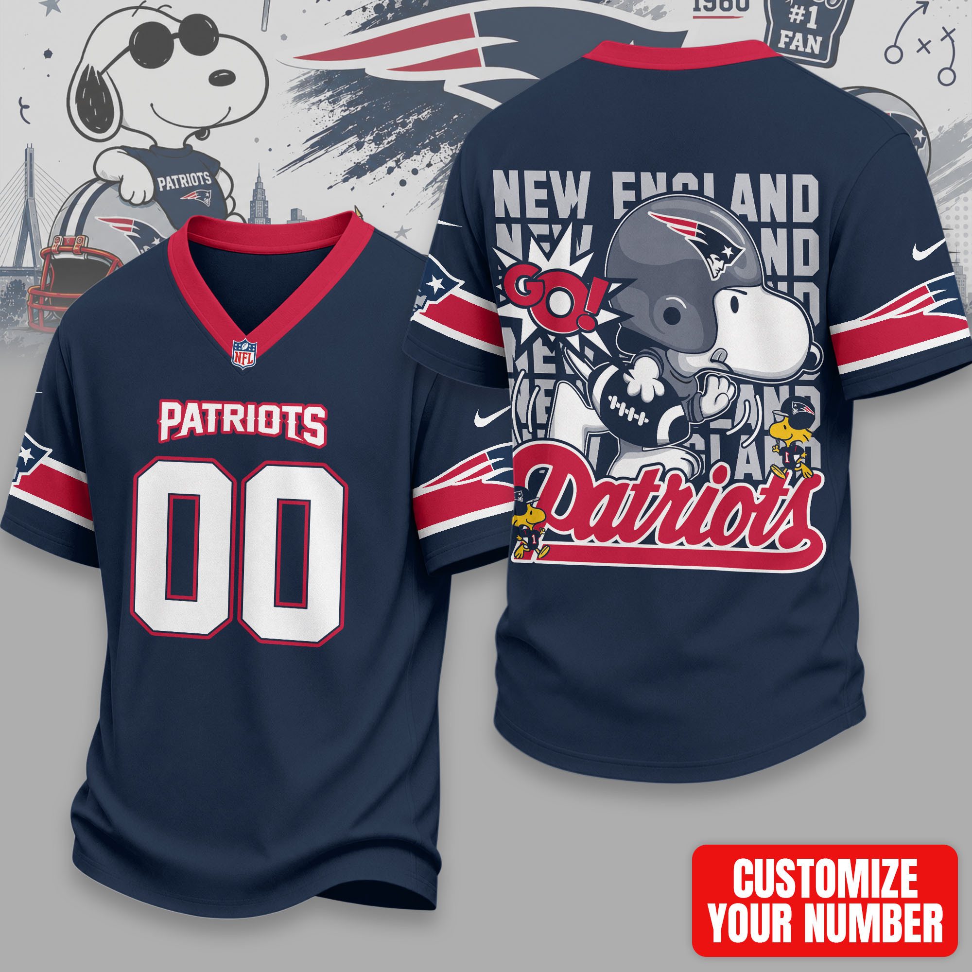 New England Patriots | Premium Sunday Huddle Custom Number Jersey NTH1