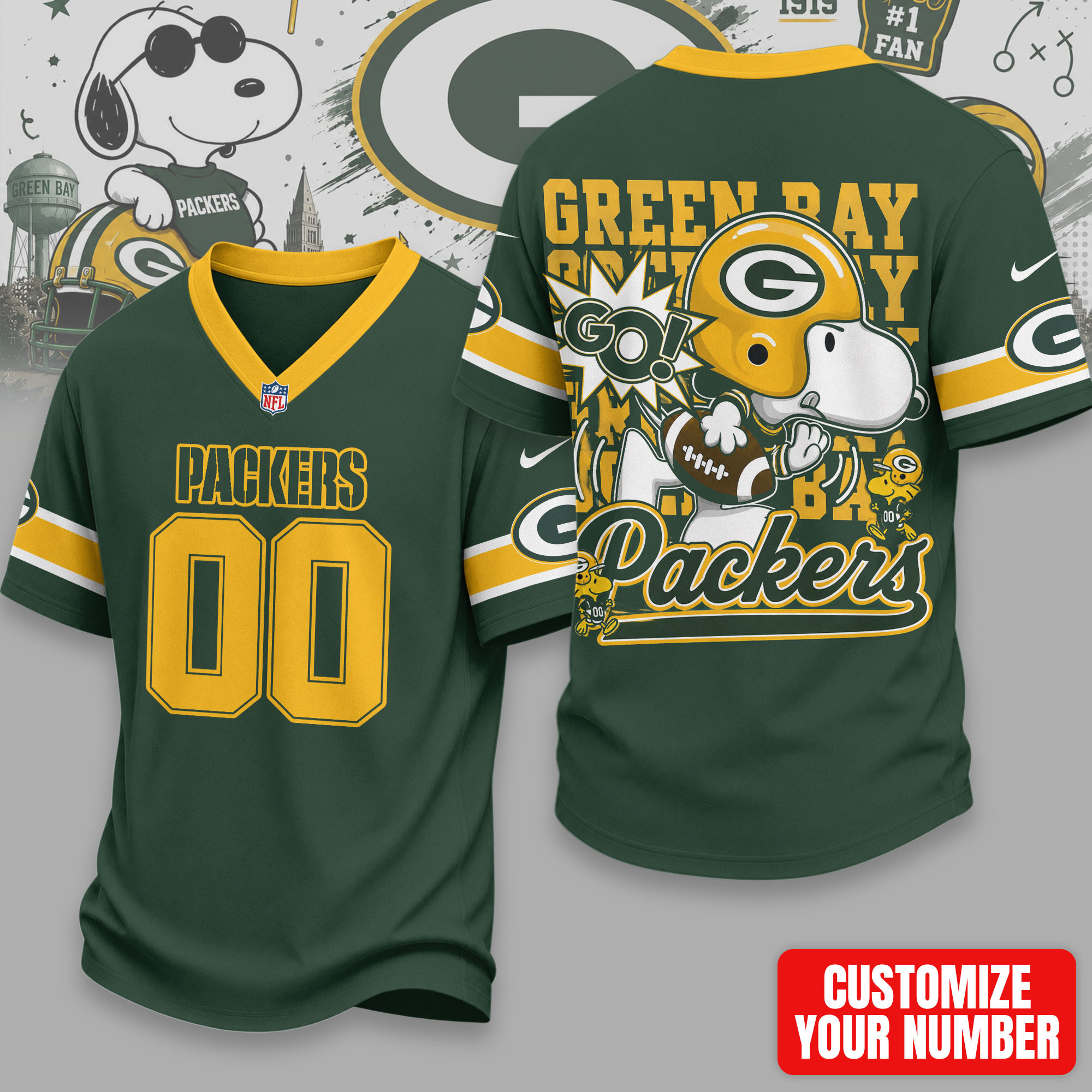 Green Bay Packers | Premium Sunday Huddle Custom Number Jersey NTH1