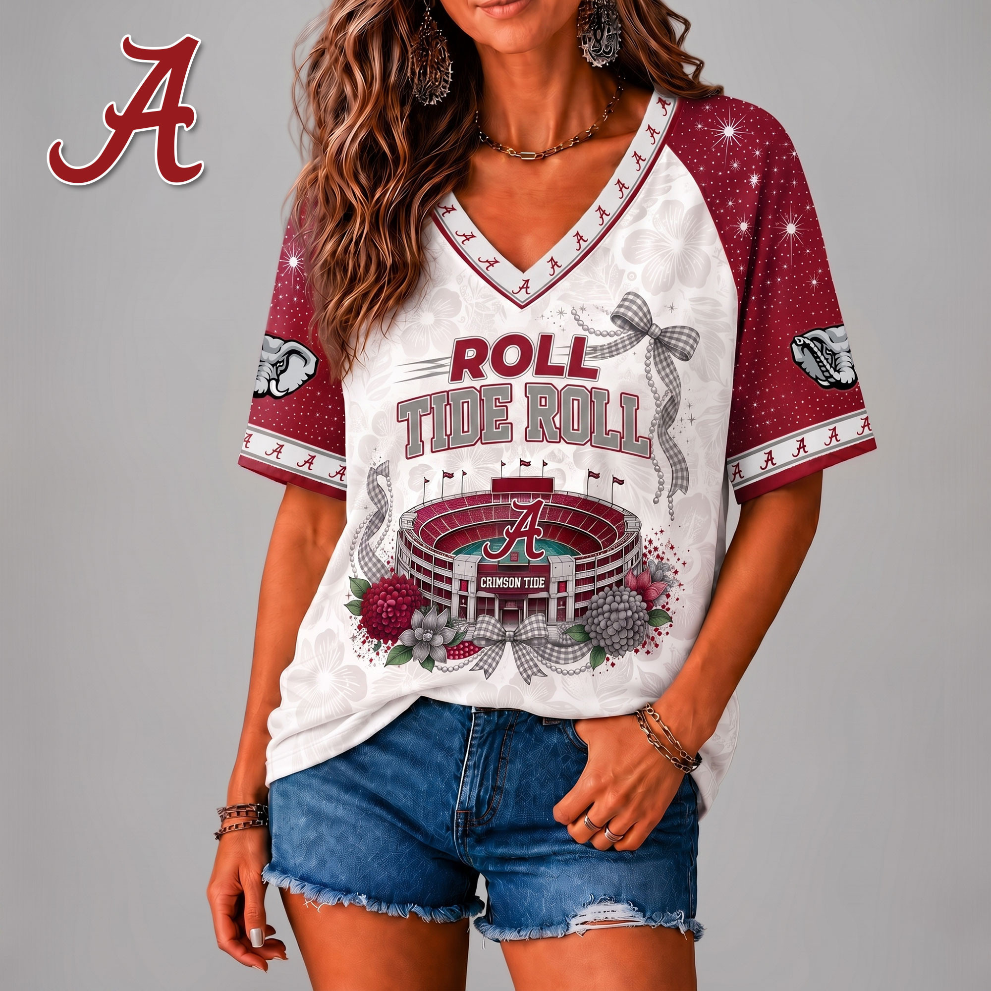 Alabama Crimson Tide | Premium NCAA Floral Stadium Bow 3D Shirt NY