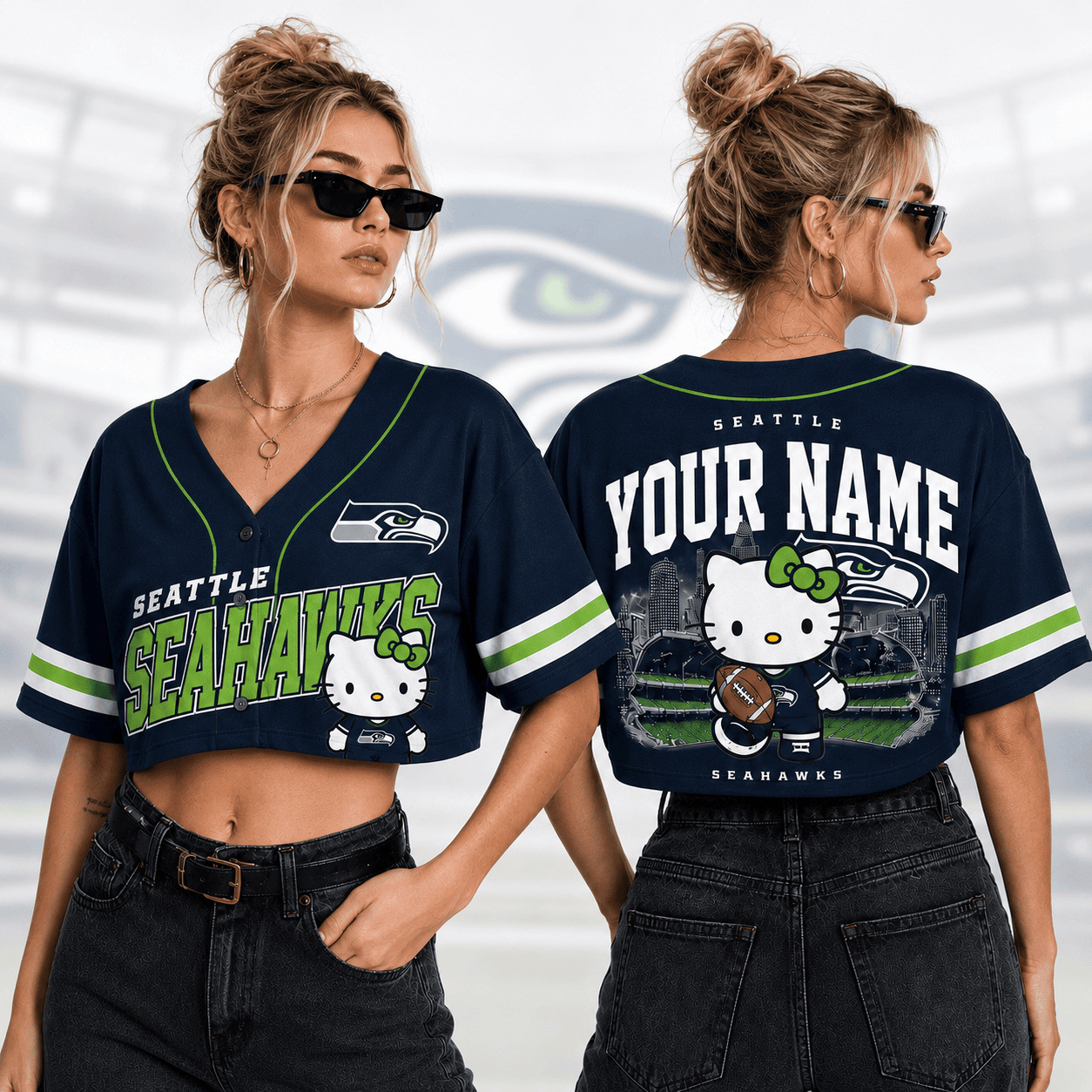 Seattle Seahawks | Premium NFL Personalized Hello Kitty Croptop Jersey NNK