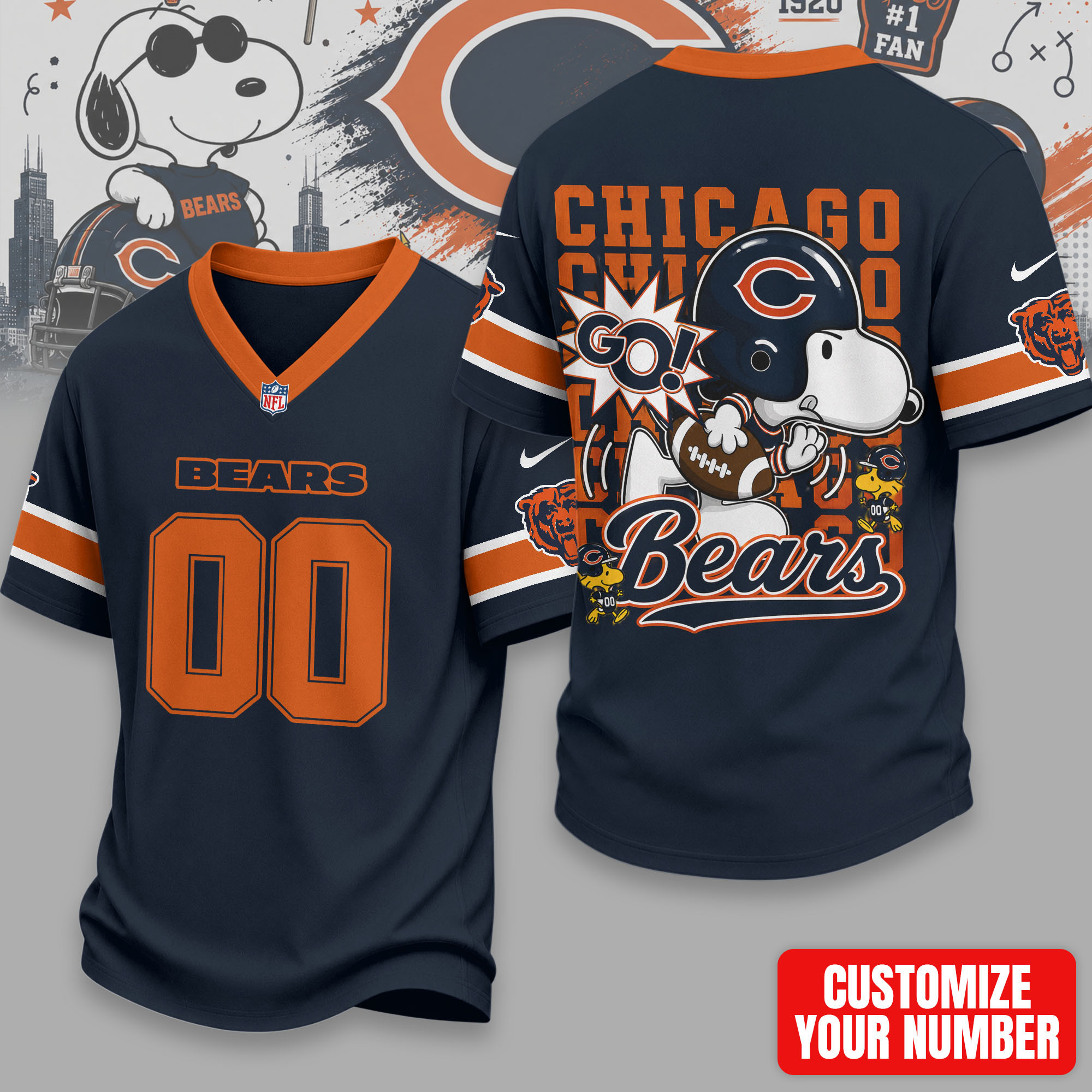 Chicago Bears | Premium Sunday Huddle Custom Number Jersey NTH1