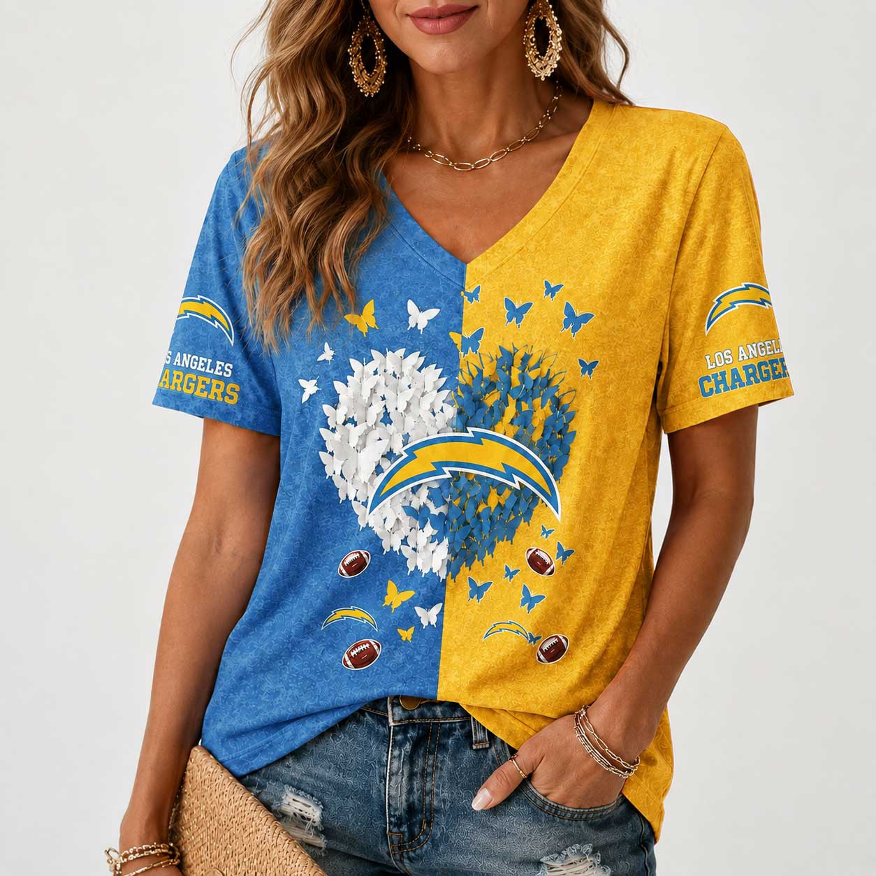 Los Angeles Chargers | Premium NFL Butterfly Heart V-Neck TD