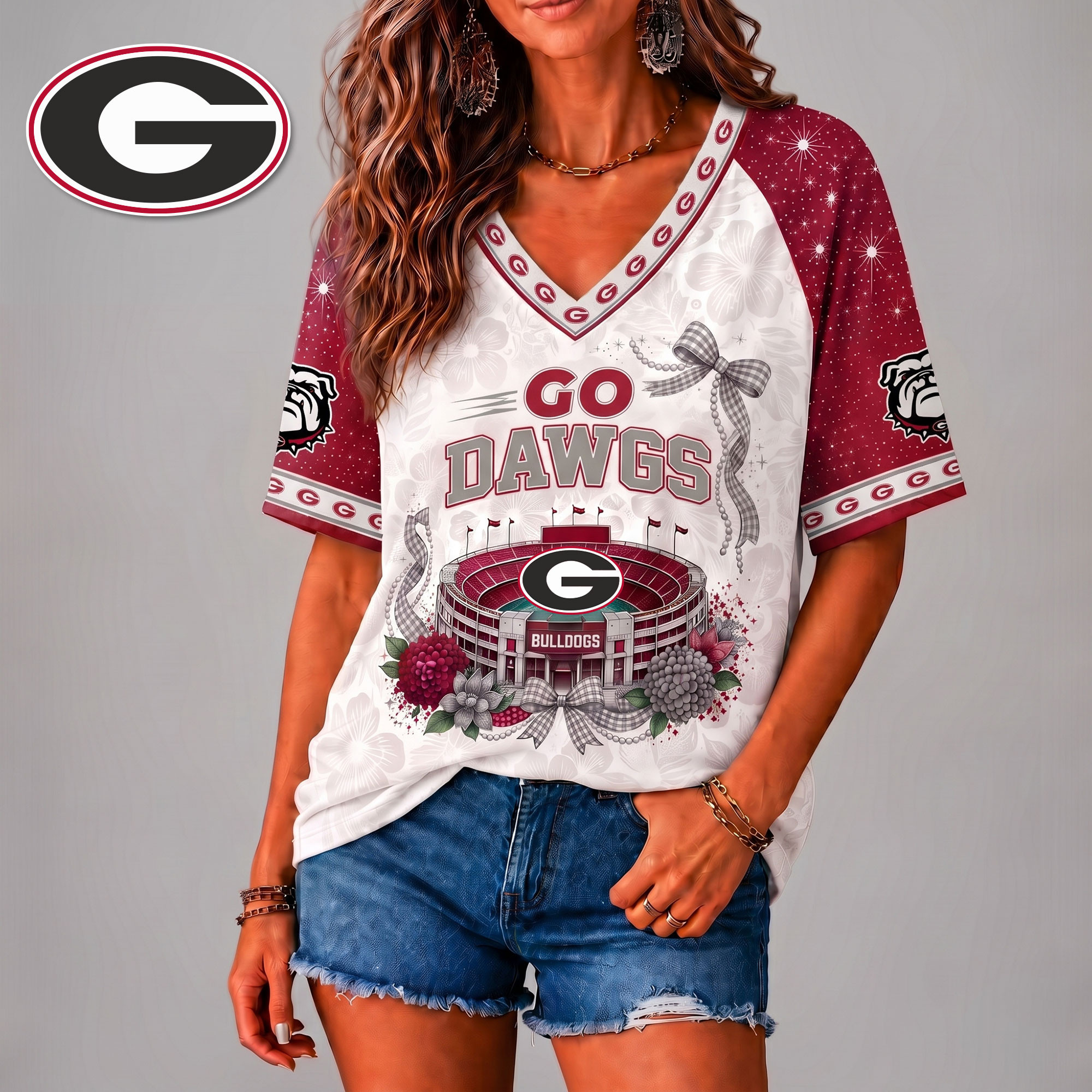 Georgia Bulldogs | Premium NCAA Floral Stadium Bow 3D Shirt NY