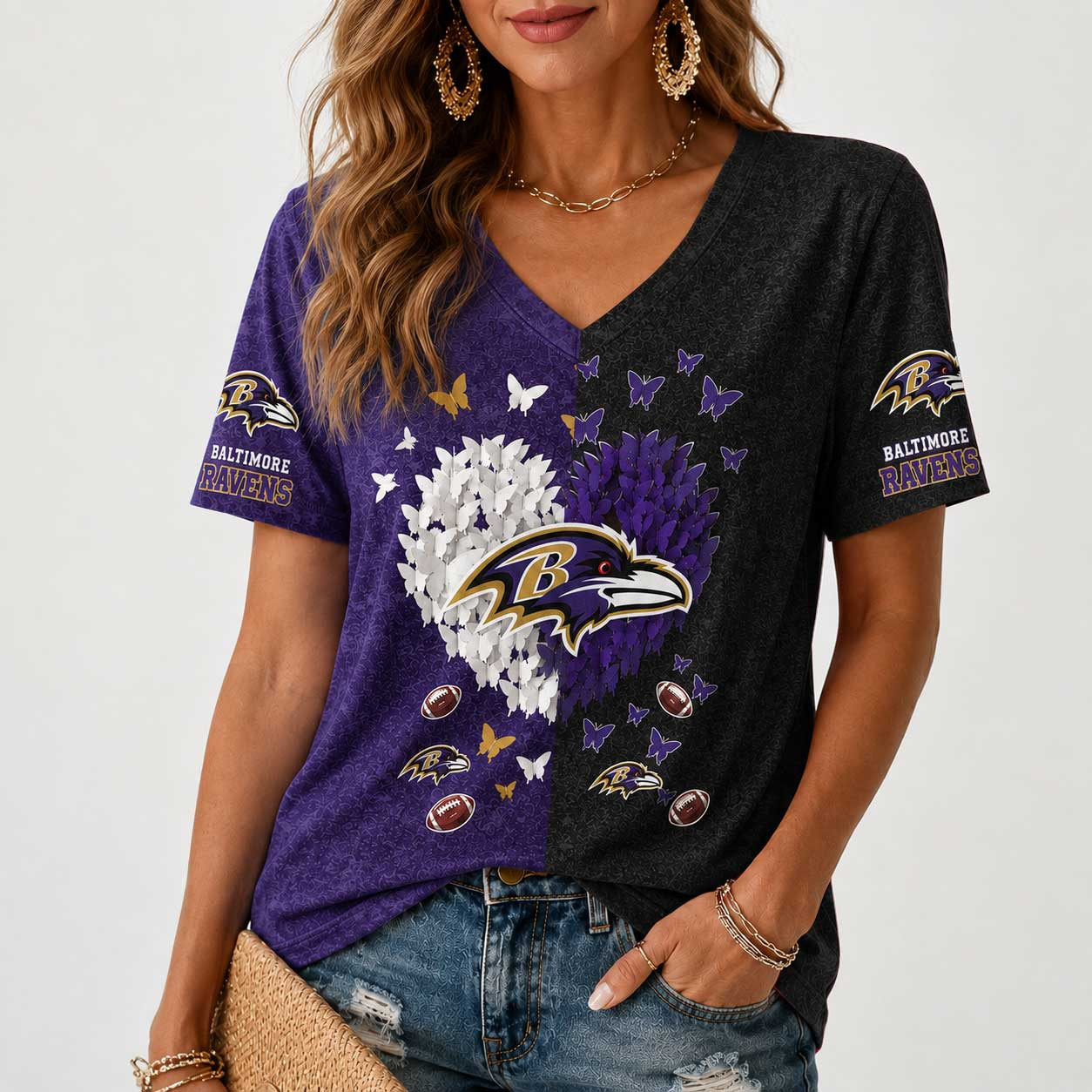 Baltimore Ravens | Premium NFL Butterfly Heart V-Neck TD