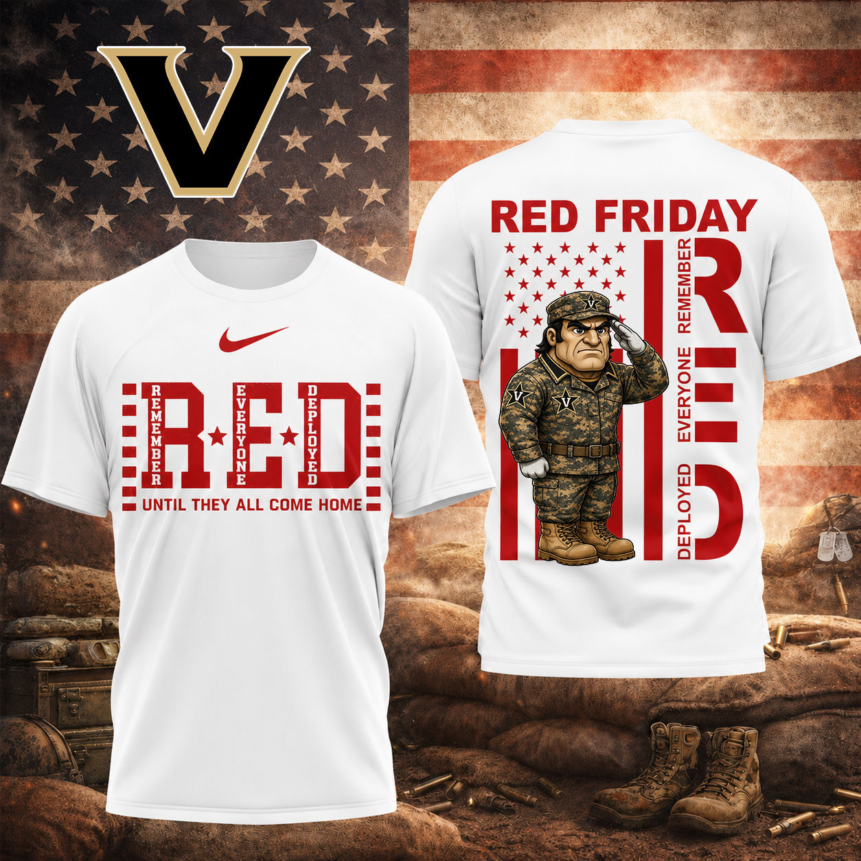 Vanderbilt Commodores | Premium NCAA Red Friday Support Our Troops T-Shirt TD