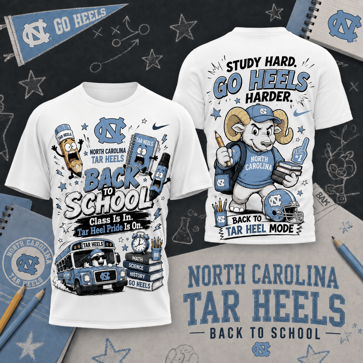 North Carolina Tar Heels | Premium NCAA Back To School T-Shirt TD