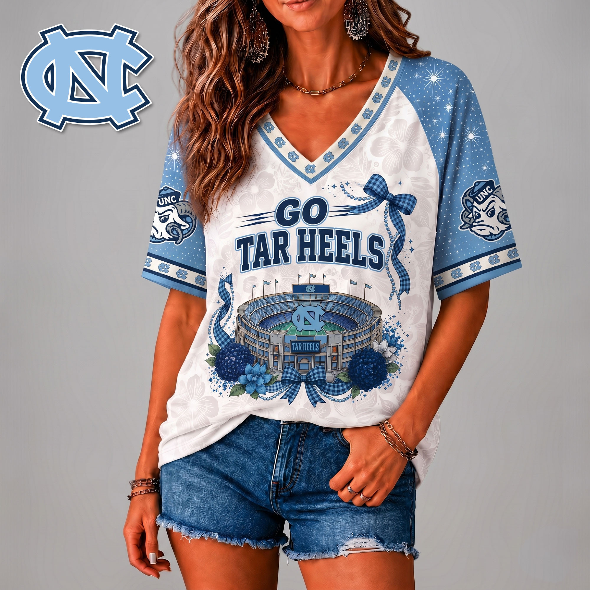 North Carolina Tar Heels | Premium NCAA Floral Stadium Bow 3D Shirt NY