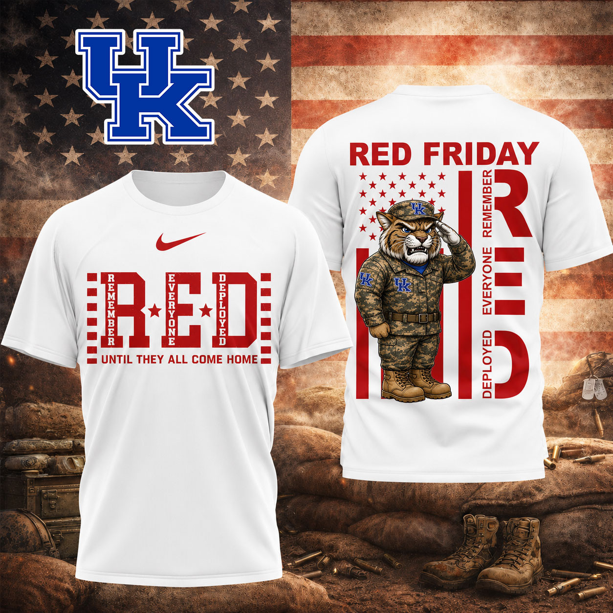 Kentucky Wildcats | Premium NCAA Red Friday Support Our Troops T-Shirt TD