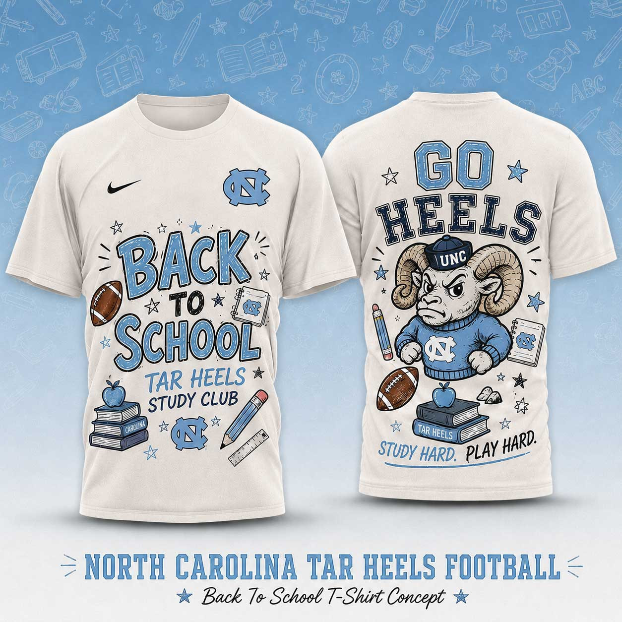 North Carolina Tar Heels | Premium NCAA Back To School Study Club T-Shirt TD