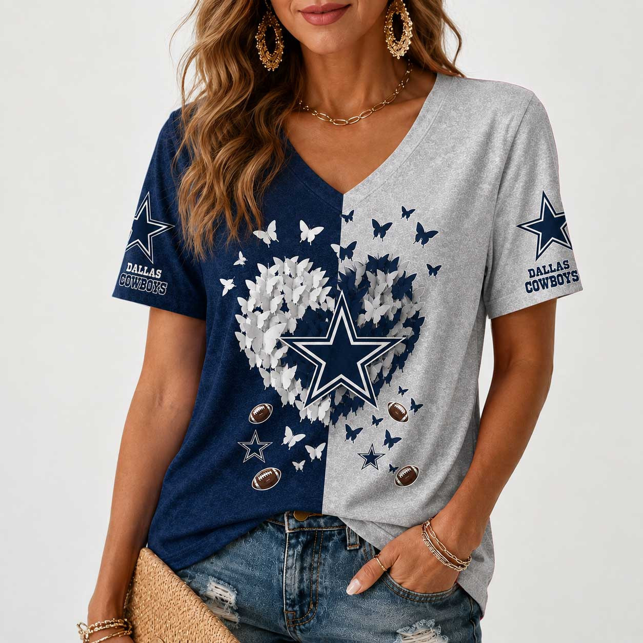 Dallas Cowboys | Premium NFL Butterfly Heart V-Neck TD