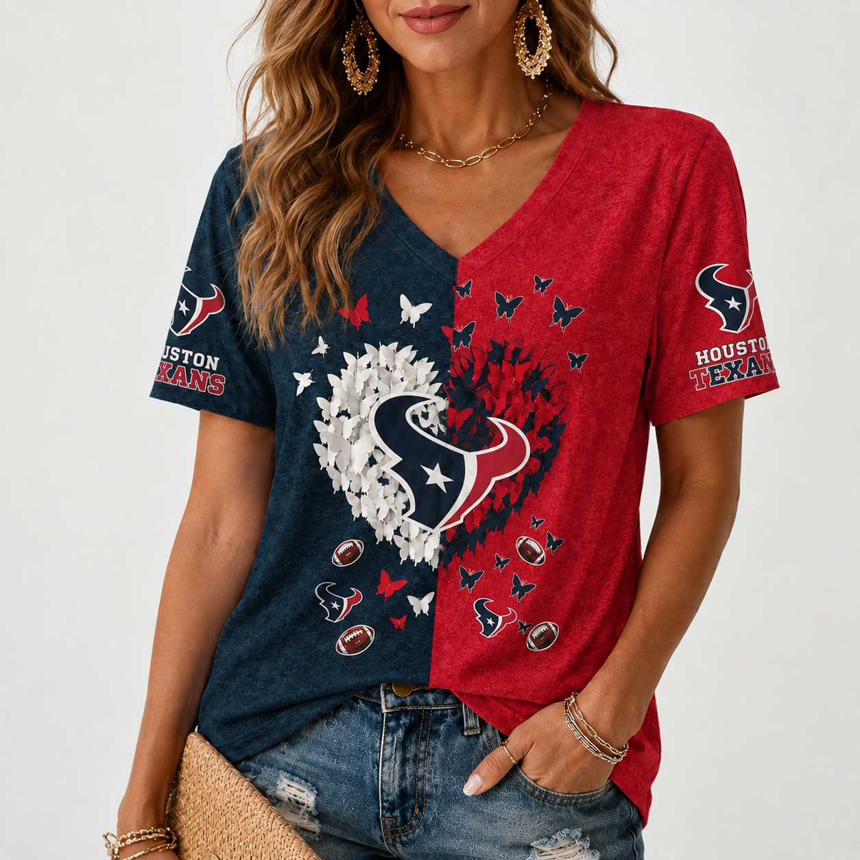 Houston Texans | Premium NFL Butterfly Heart V-Neck TD