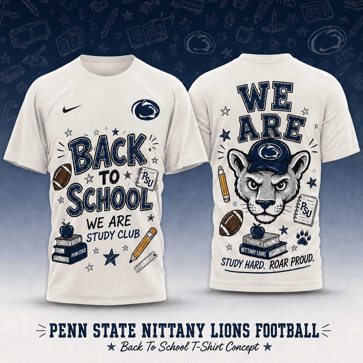 Penn State Nittany Lions | Premium NCAA Back To School Study Club T-Shirt TD