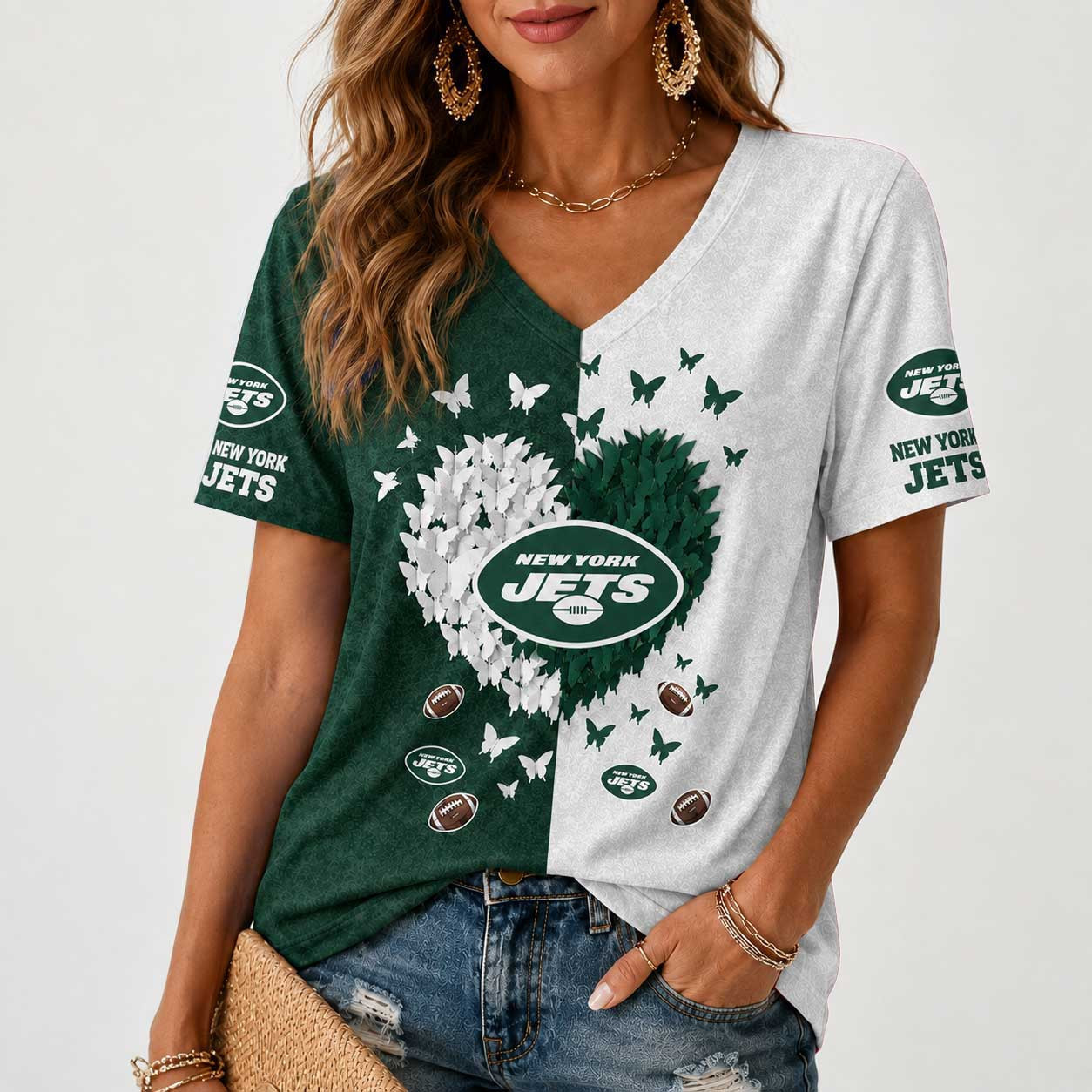 New York Jets | Premium NFL Butterfly Heart V-Neck TD