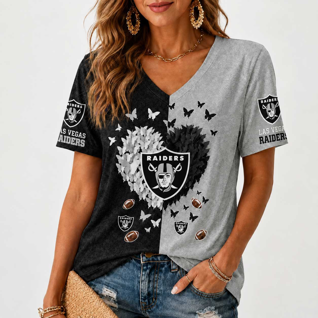 Las Vegas Raiders | Premium NFL Butterfly Heart V-Neck TD
